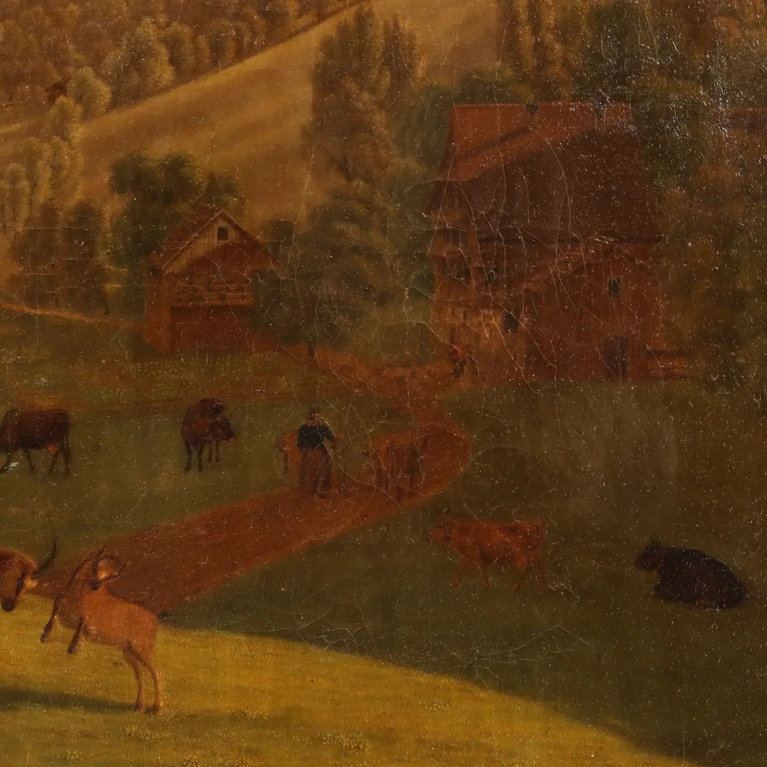 Antique Painting Signed E. Rudolf Biedermann XIX Century - Mountain Landscape with Herd | Art | Antique Painting