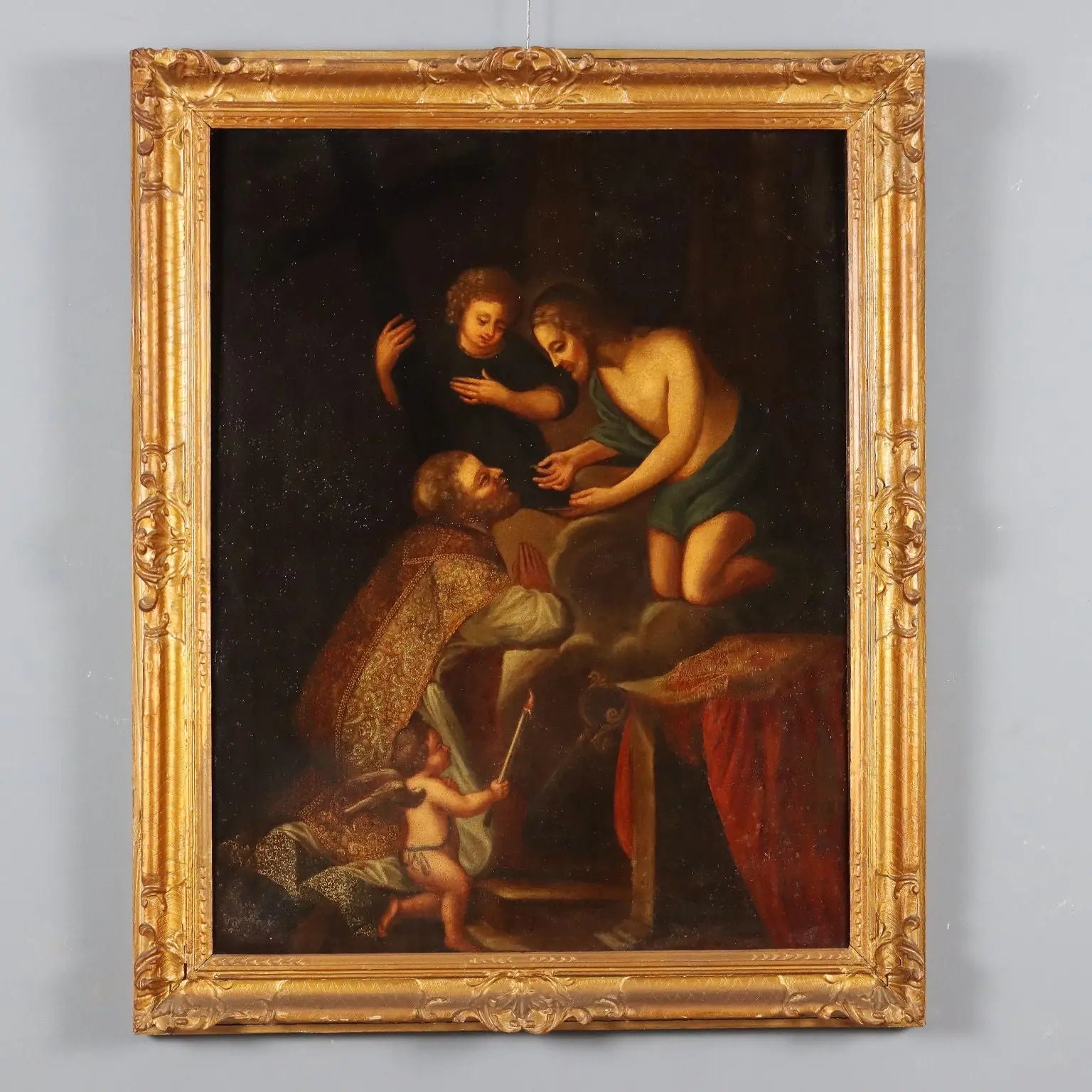 Antique Painting Holy Bishop Receiving Communion from Jesus '600 | Art | Antique Painting
