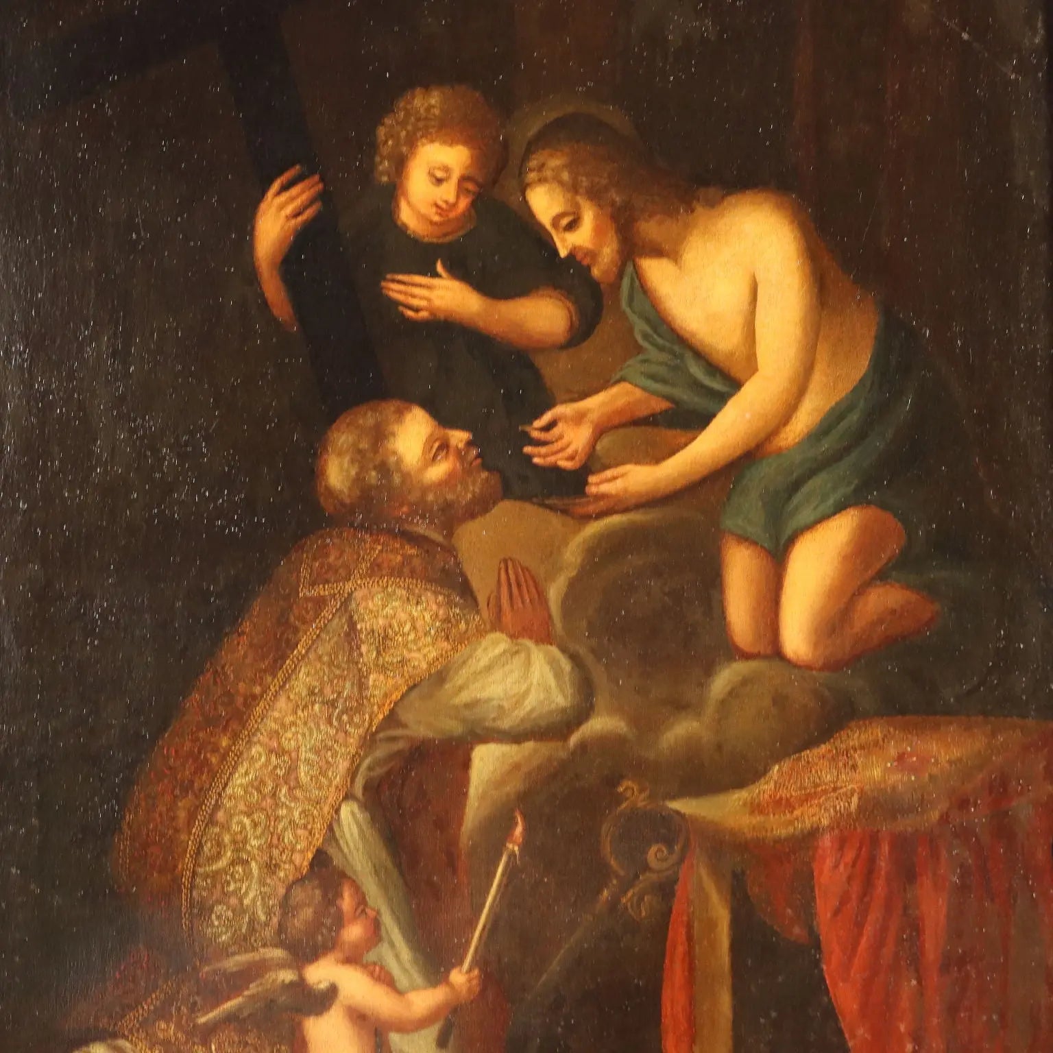 Antique Painting Holy Bishop Receiving Communion from Jesus '600 | Art | Antique Painting
