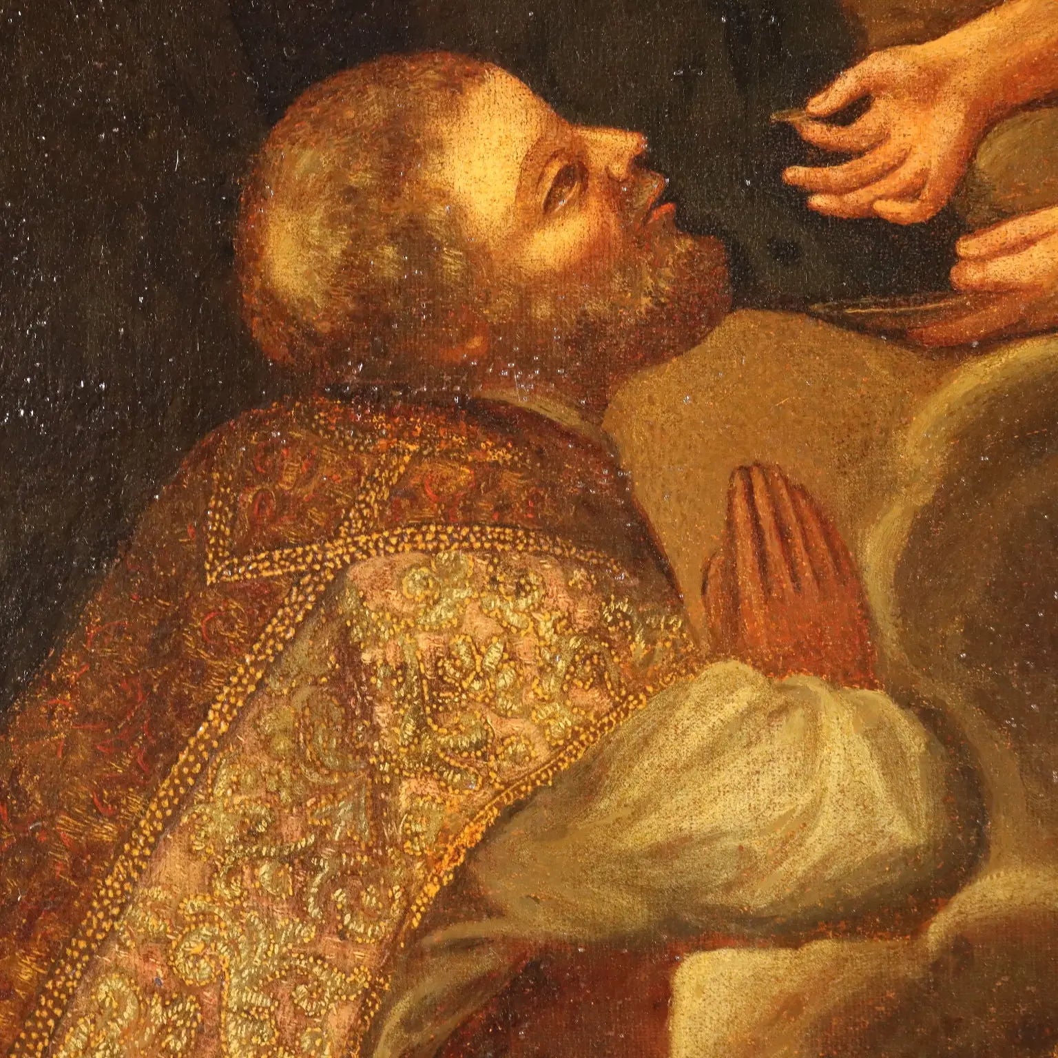 Antique Painting Holy Bishop Receiving Communion from Jesus '600 | Art | Antique Painting
