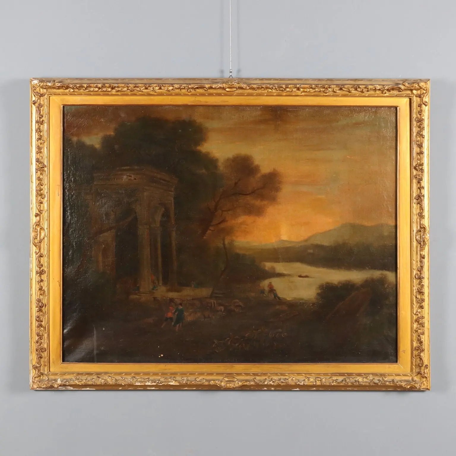 Antique Painting Landscape with Architecture Oil on Canvas '700 | Art | Antique Painting