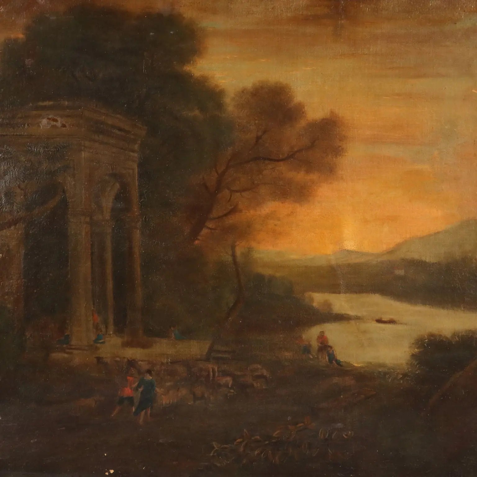 Antique Painting Landscape with Architecture Oil on Canvas '700 | Art | Antique Painting