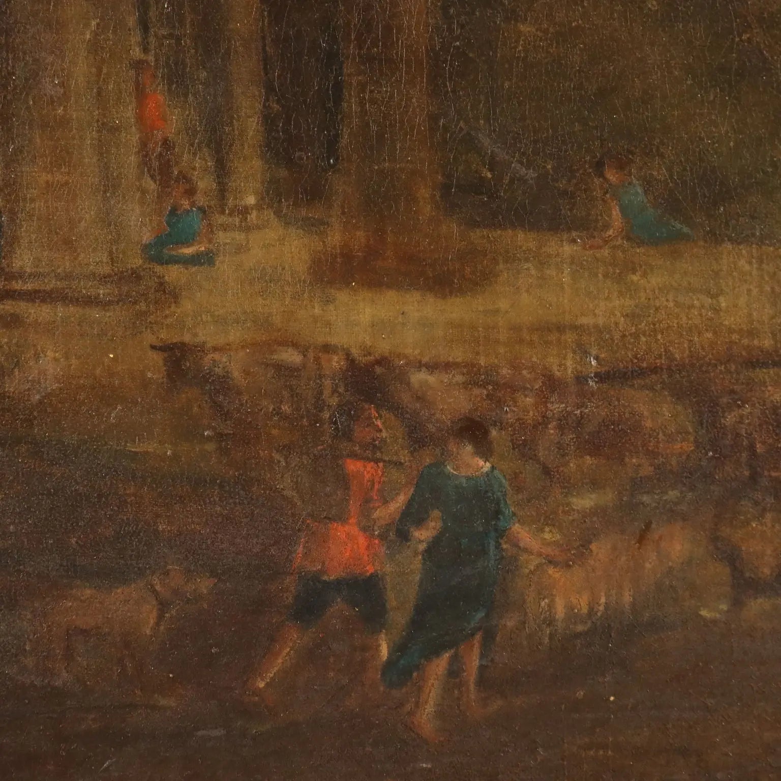 Antique Painting Landscape with Architecture Oil on Canvas '700 | Art | Antique Painting