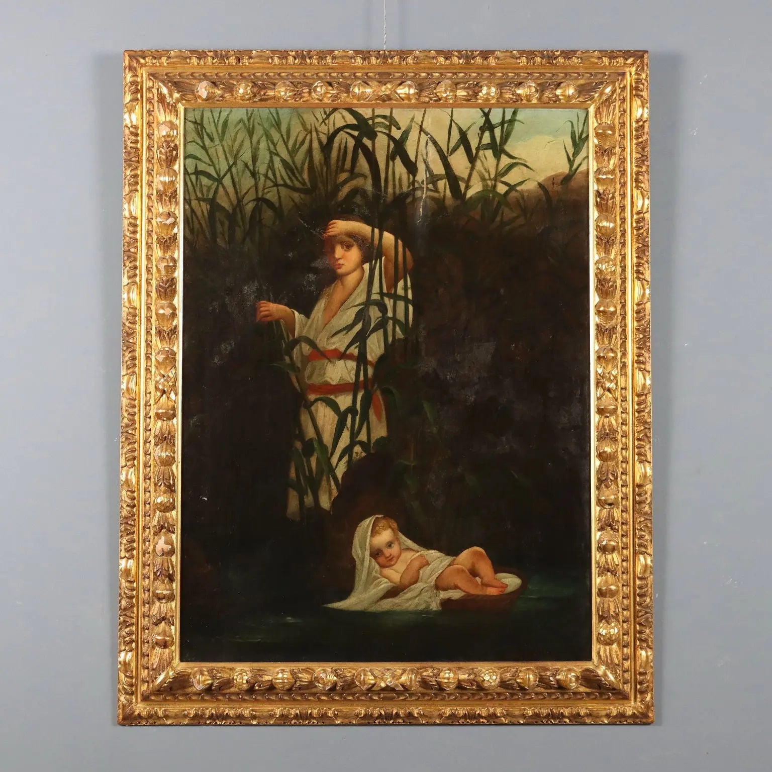 Antique Painting Moses Entrusted to the Waters of the Nile XX Century - Copy from Paul Delaroche | Art | 20th Century
