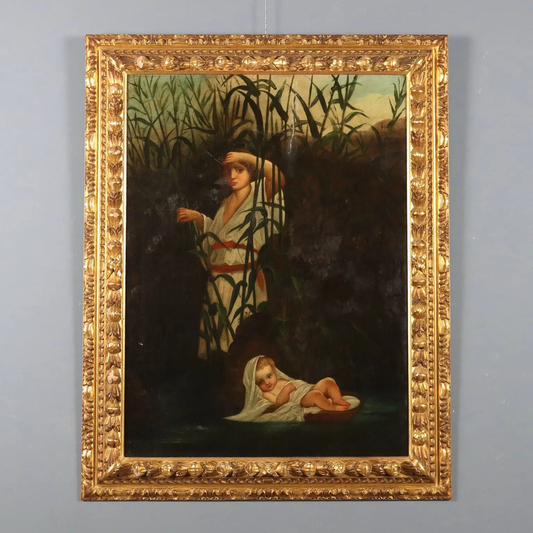 Antique Painting Moses Entrusted to the Waters of the Nile XX Century - Copy from Paul Delaroche | Art | 20th Century