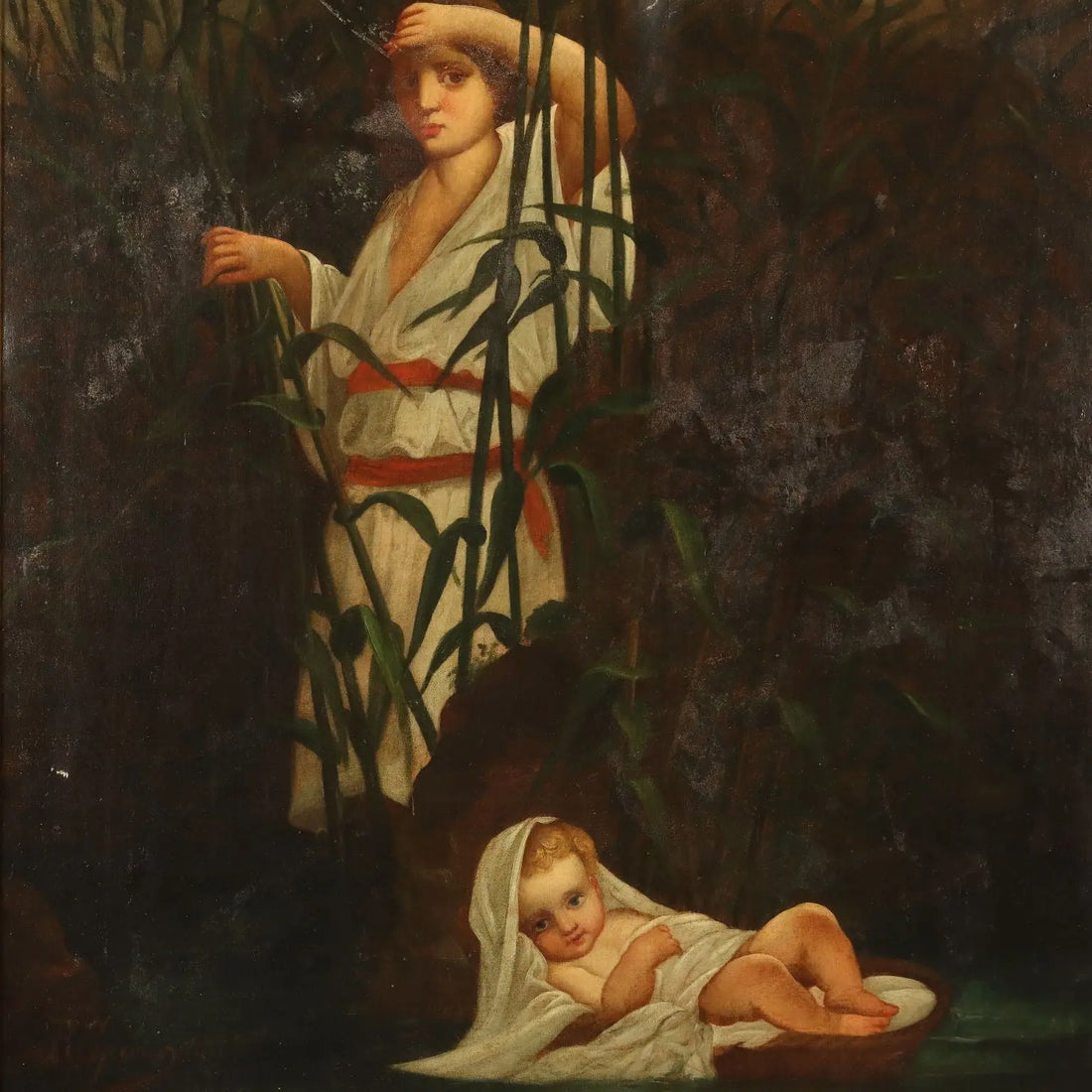 Antique Painting Moses Entrusted to the Waters of the Nile XX Century - Copy from Paul Delaroche | Art | 20th Century