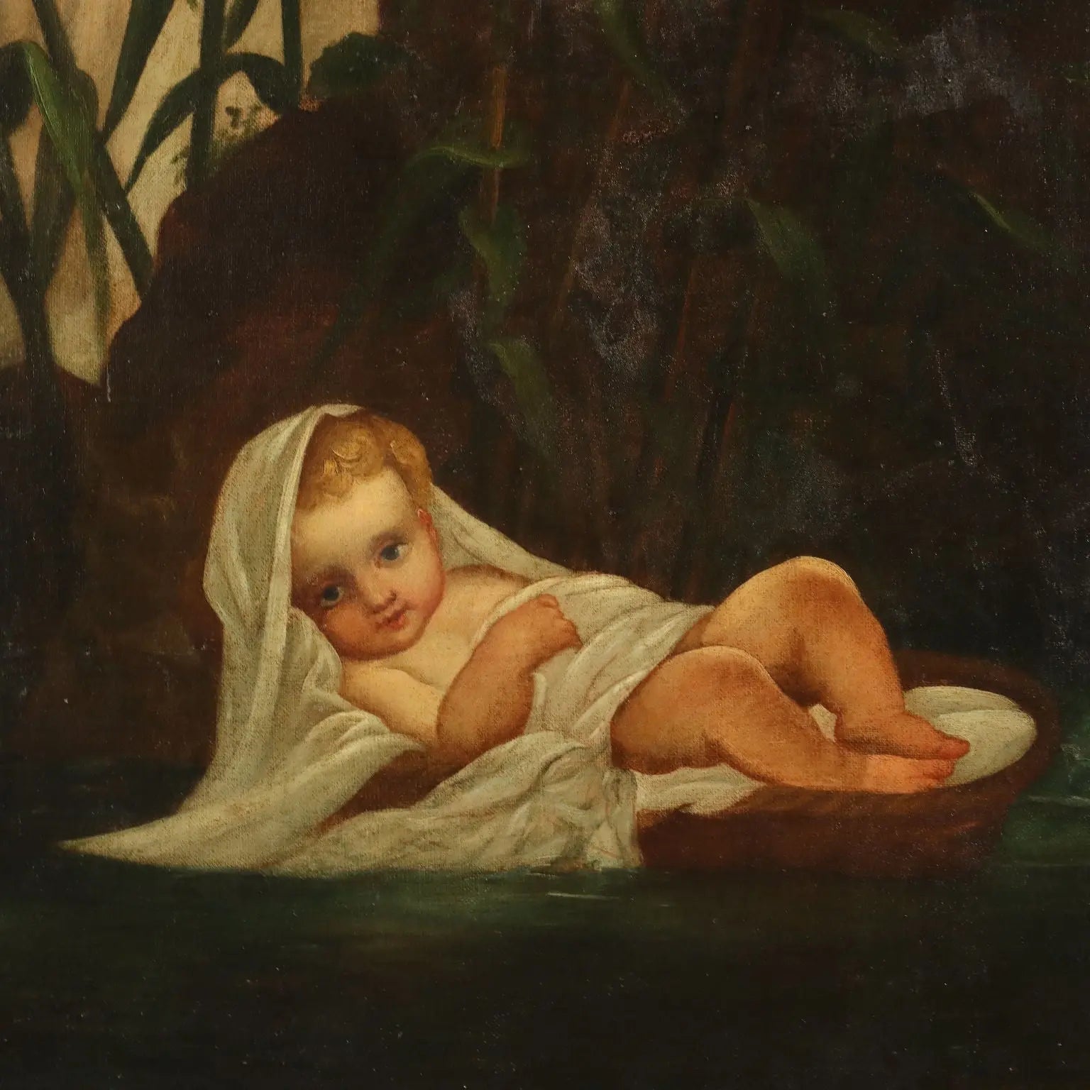 Antique Painting Moses Entrusted to the Waters of the Nile XX Century - Copy from Paul Delaroche | Art | 20th Century