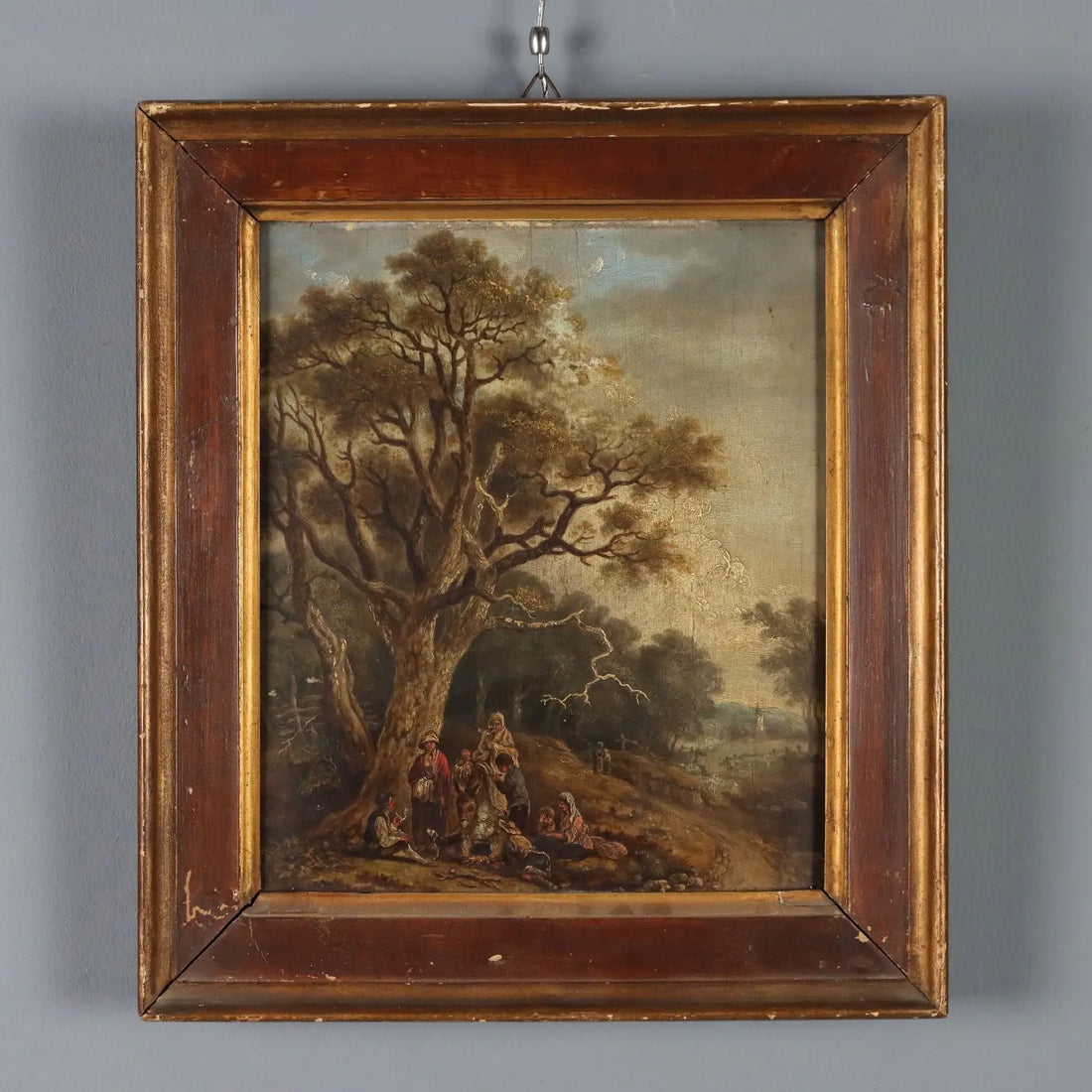 Antique Painting Landscape with Wayfarers Oil on Hardboard '700 | Art | Antique Painting