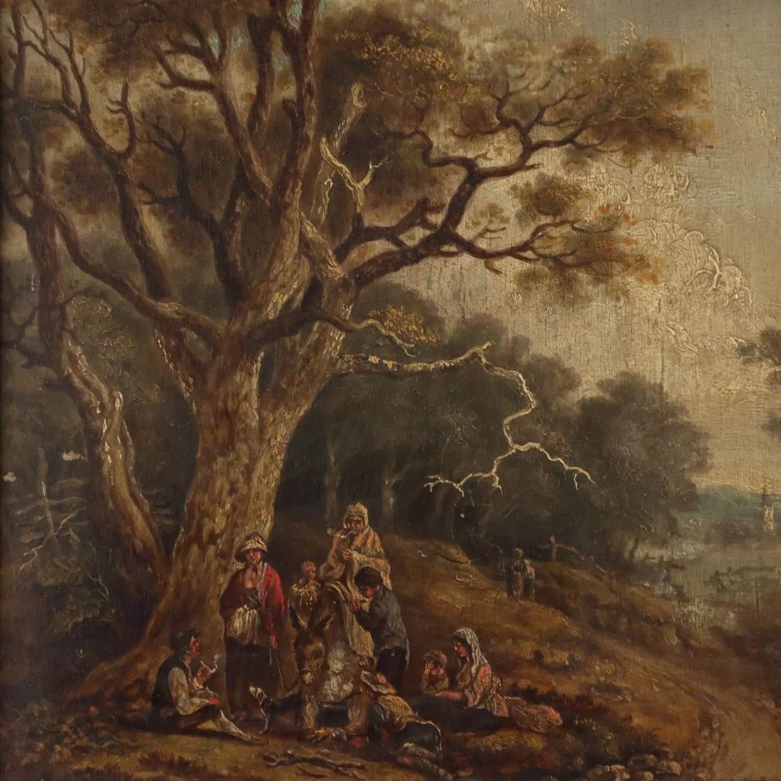 Antique Painting Landscape with Wayfarers Oil on Hardboard '700 | Art | Antique Painting