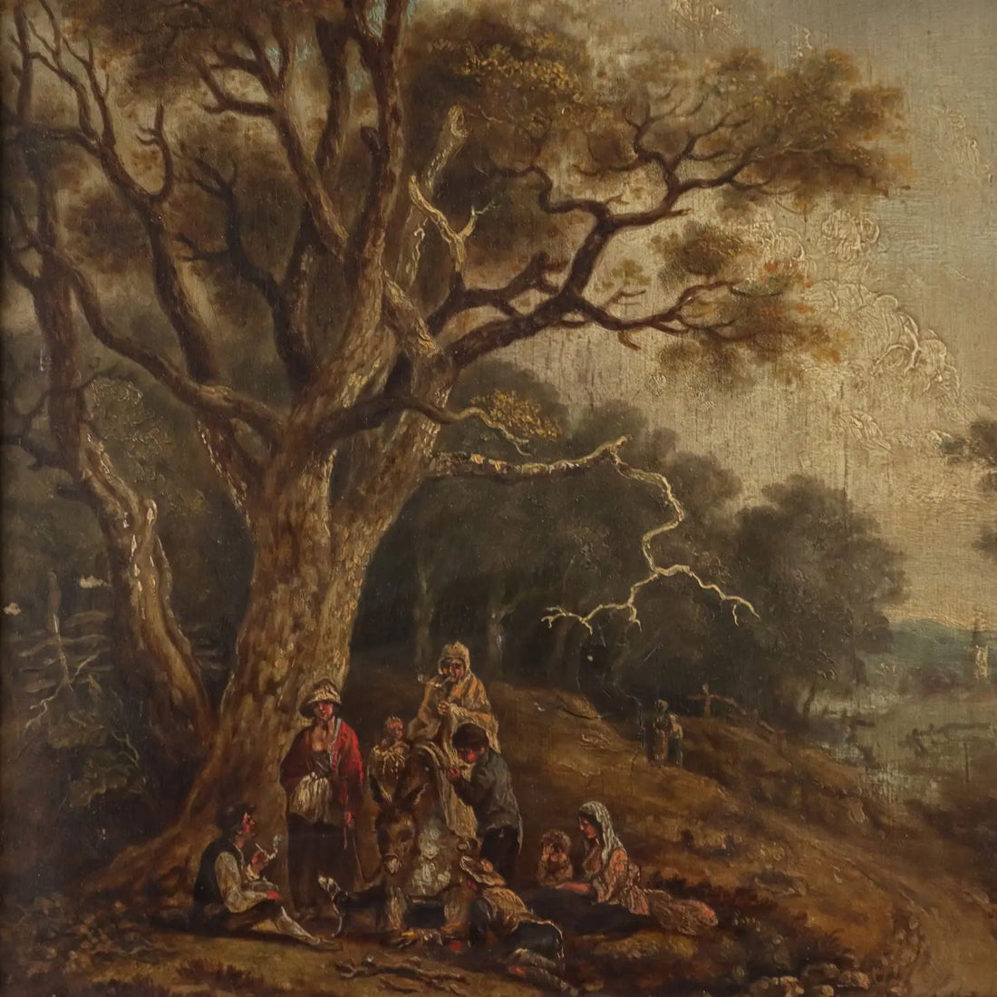 Antique Painting Landscape with Wayfarers Oil on Hardboard '700 | Art | Antique Painting