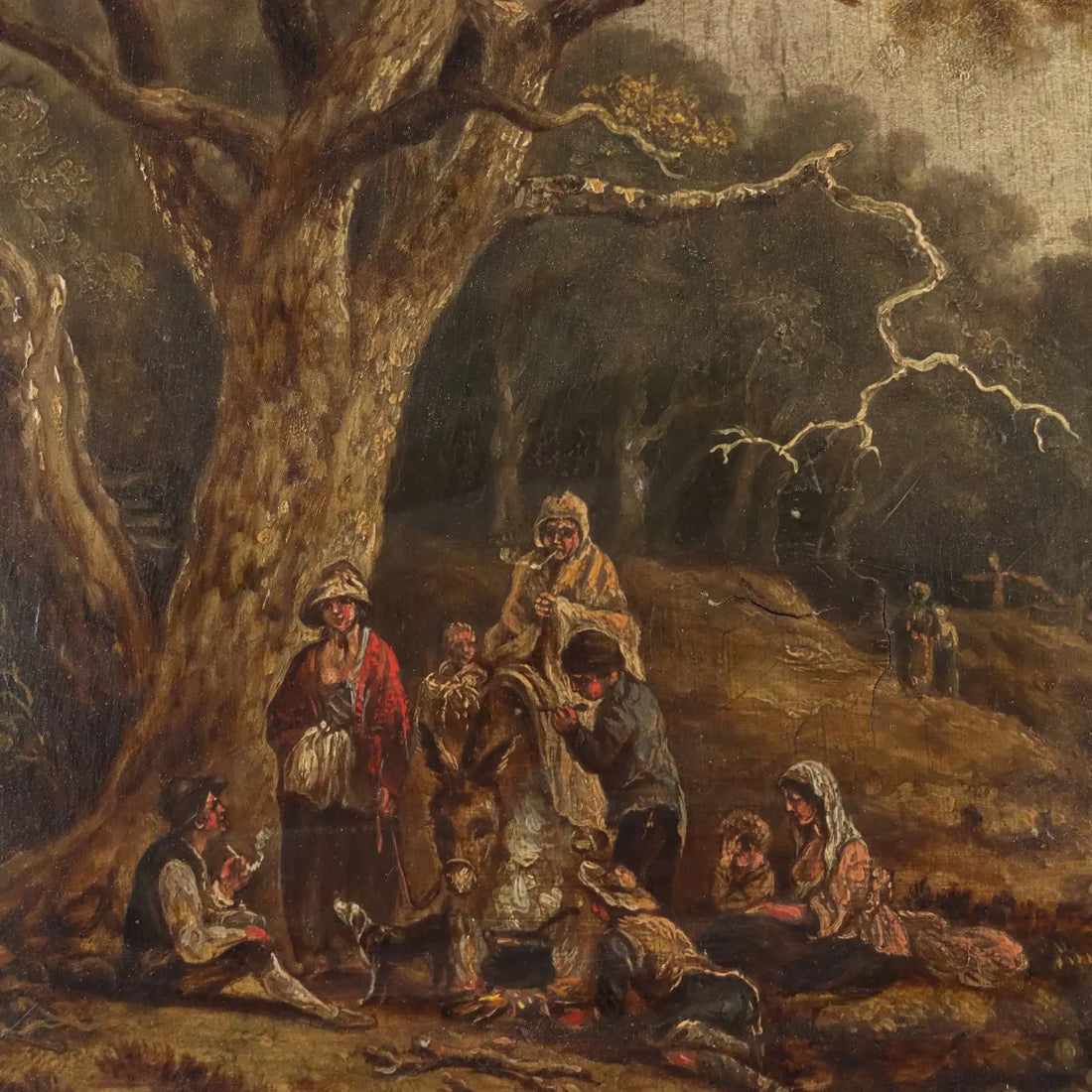 Antique Painting Landscape with Wayfarers Oil on Hardboard '700 | Art | Antique Painting
