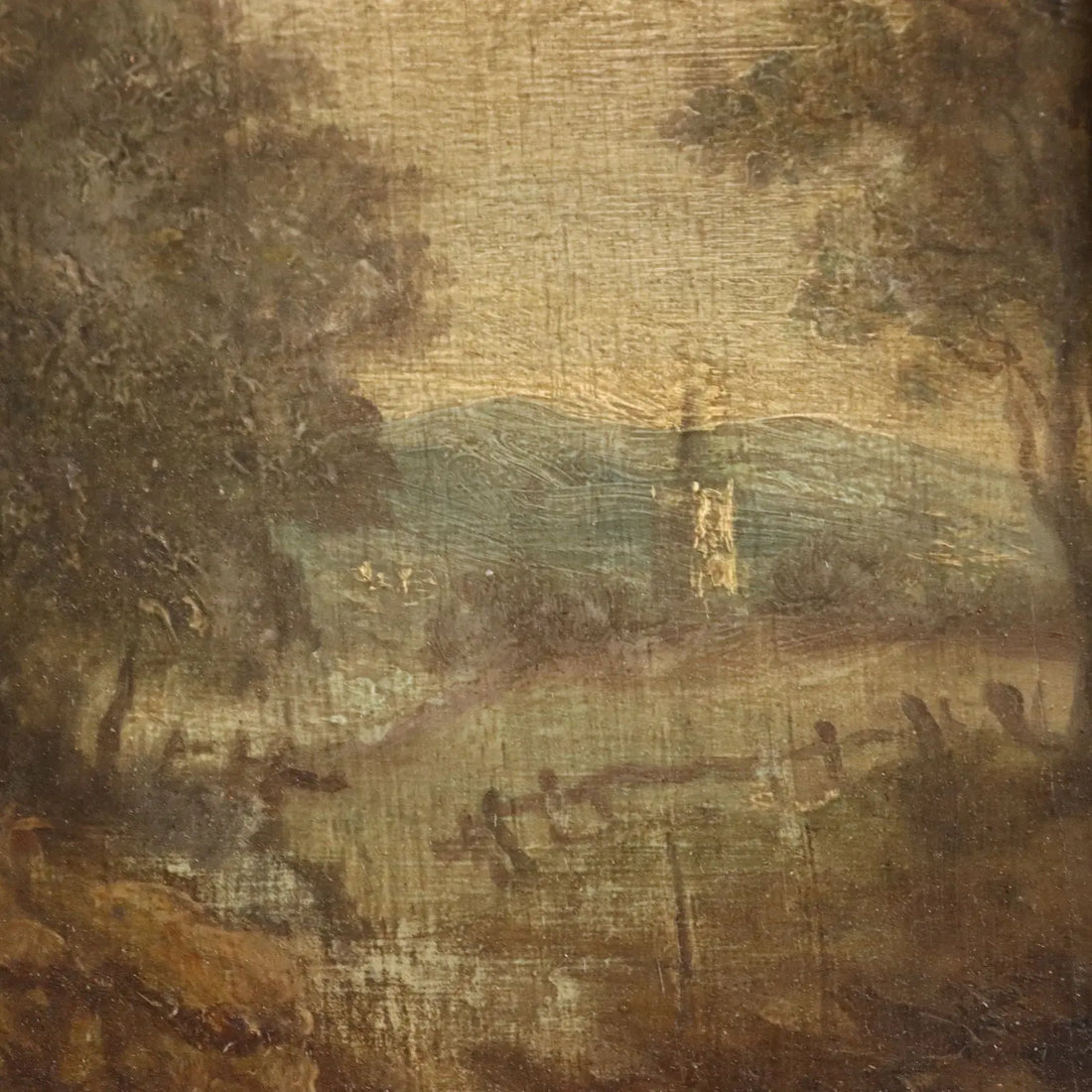 Antique Painting Landscape with Wayfarers Oil on Hardboard '700 | Art | Antique Painting