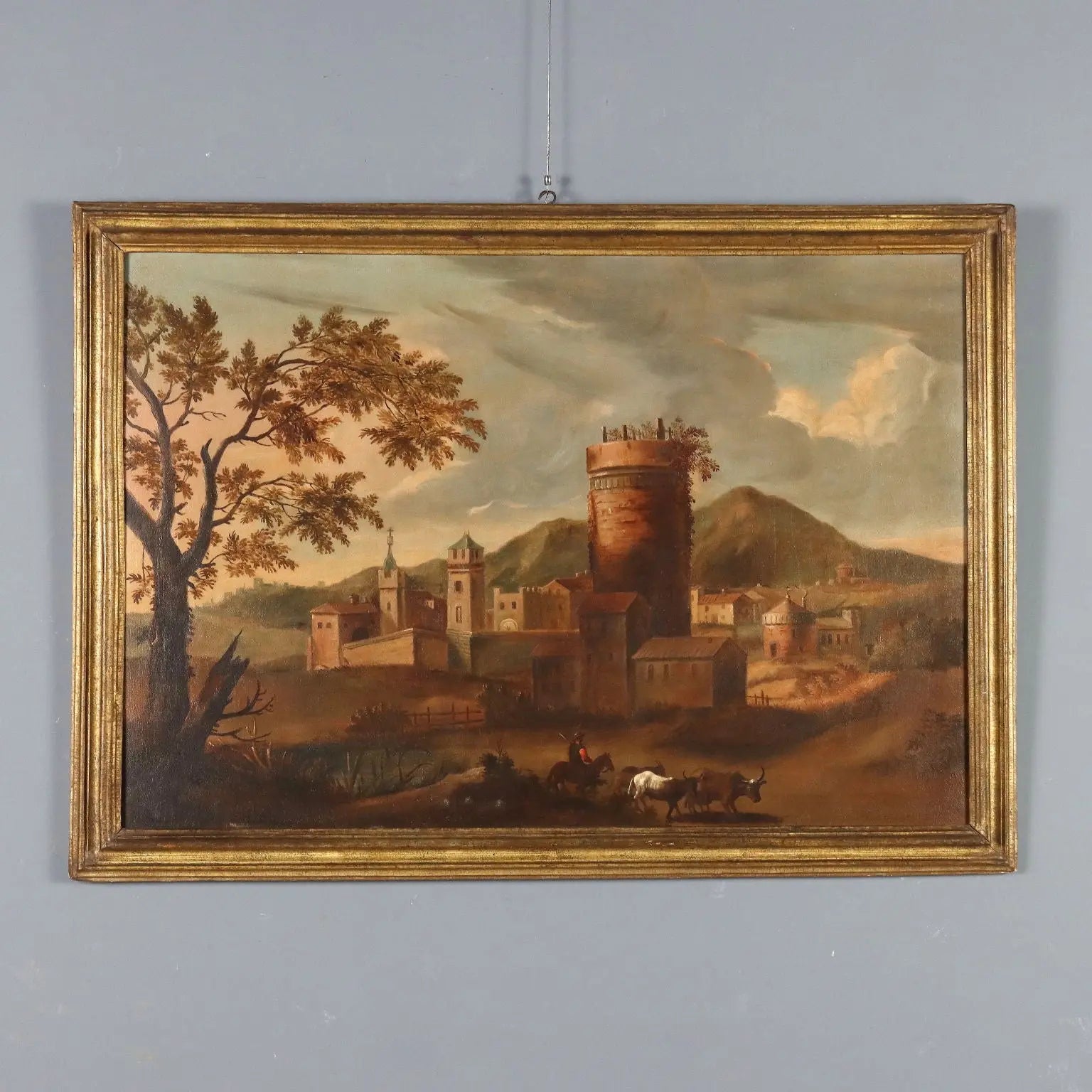 Antique Painting Landscape with Village Oil on Canvas '700 | Art | Antique Painting