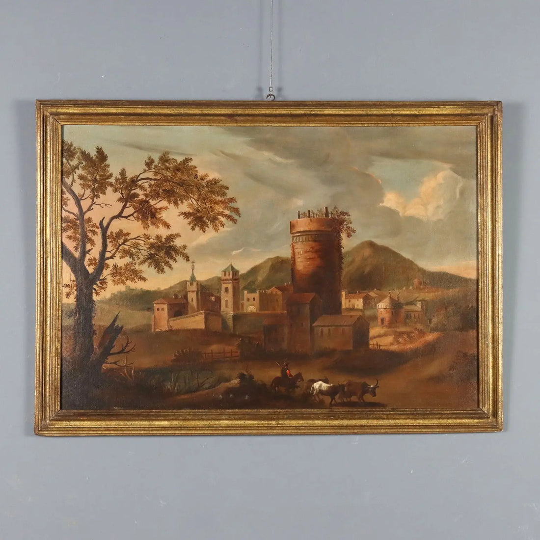 Antique Painting Landscape with Village Oil on Canvas '700 | Art | Antique Painting