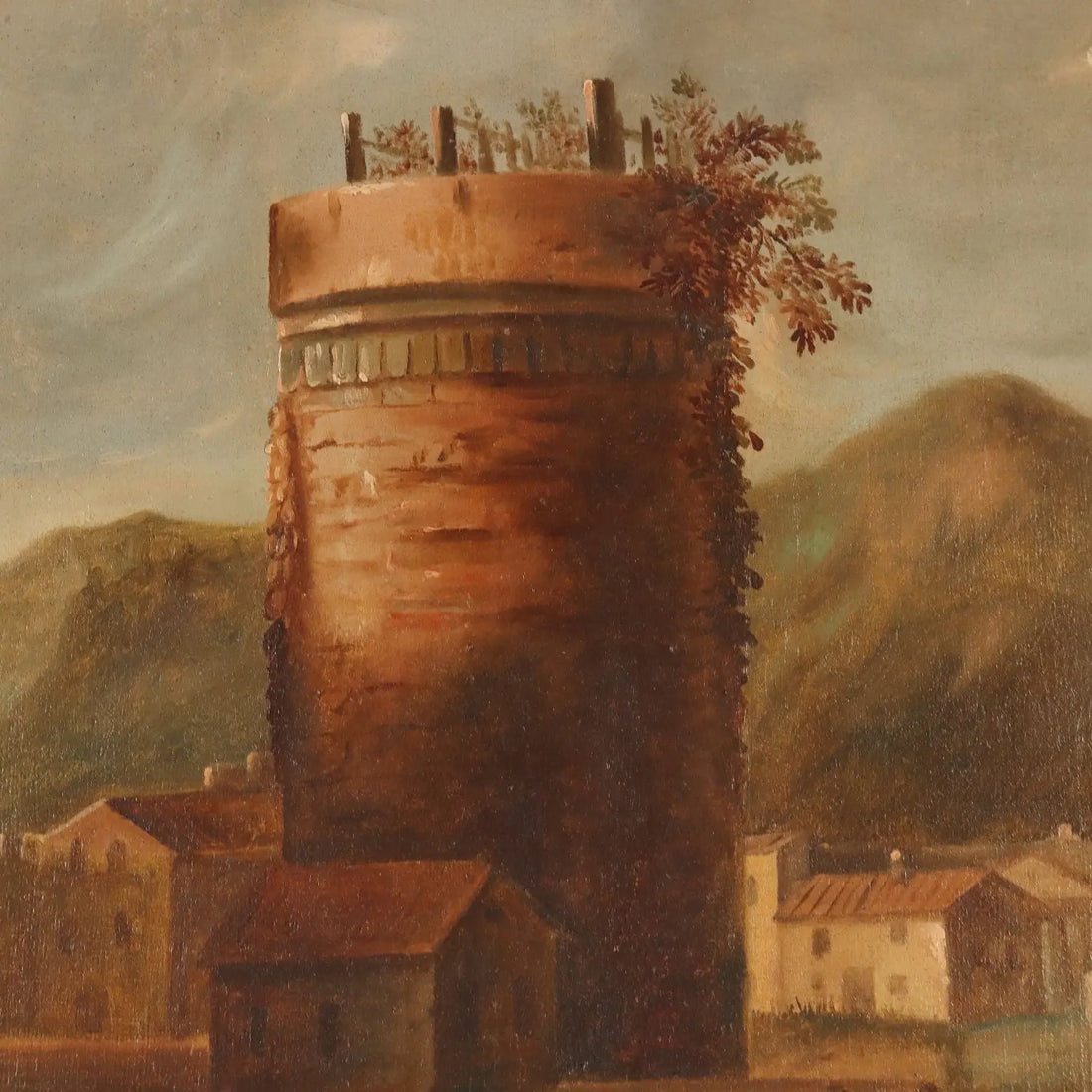 Antique Painting Landscape with Village Oil on Canvas '700 | Art | Antique Painting