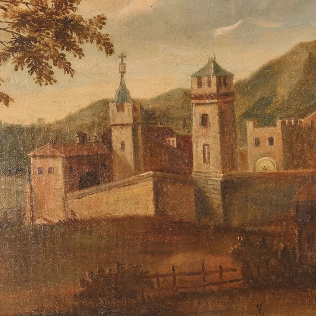 Antique Painting Landscape with Village Oil on Canvas '700 | Art | Antique Painting