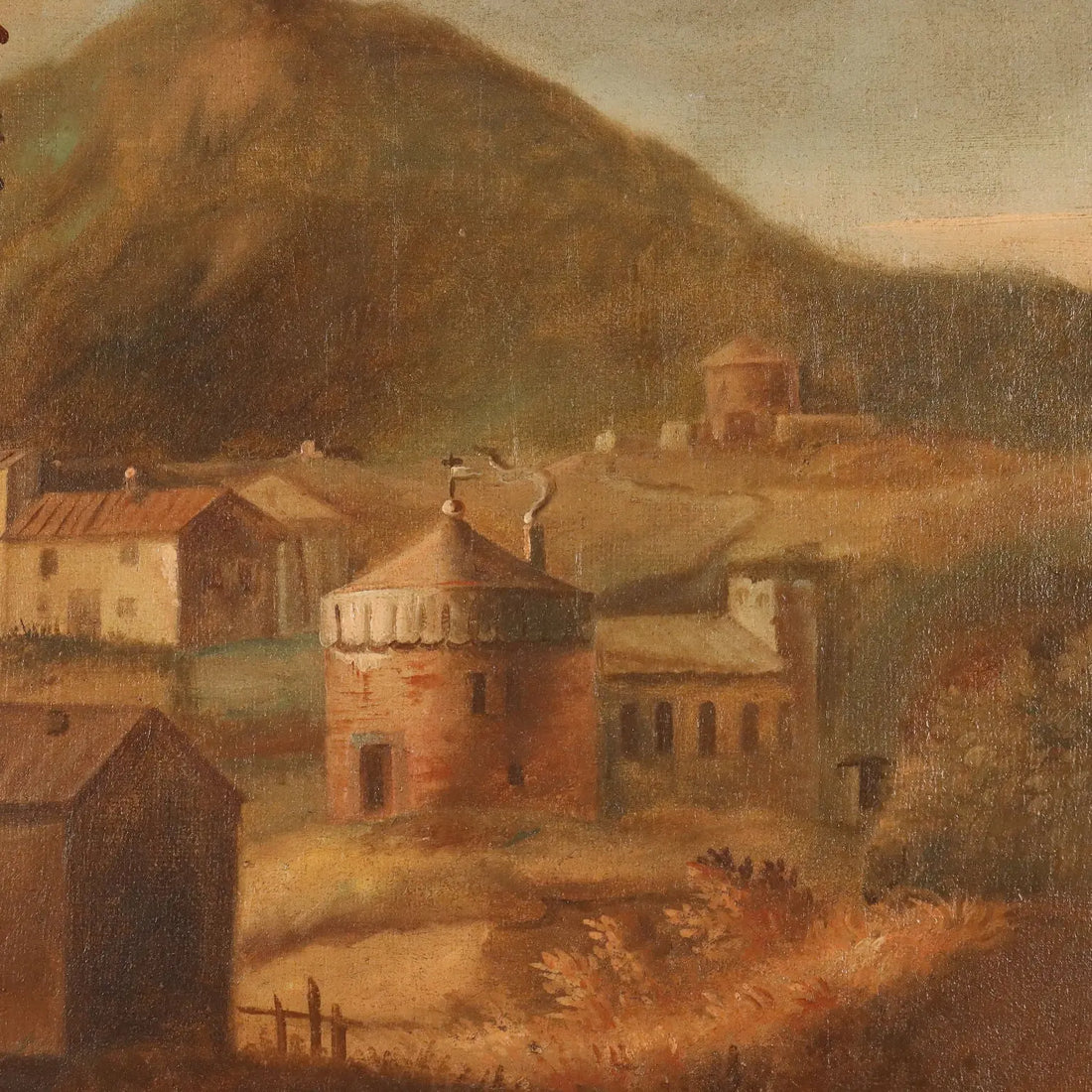 Antique Painting Landscape with Village Oil on Canvas '700 | Art | Antique Painting