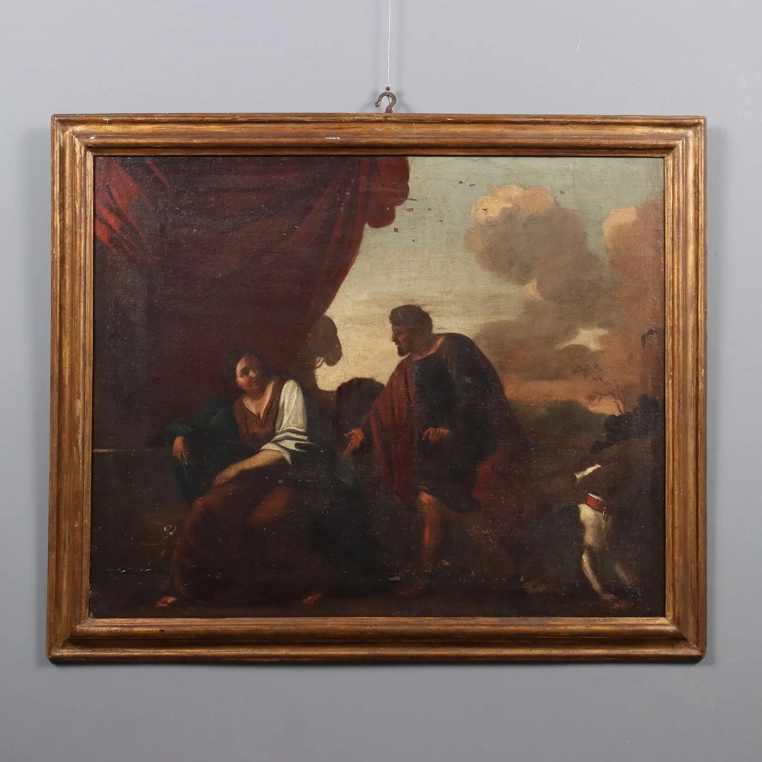 Antique Painting Biblical Scene Tamar and Judah Oil on Canvas '600 - Tamar and Judah | Art | Antique Painting