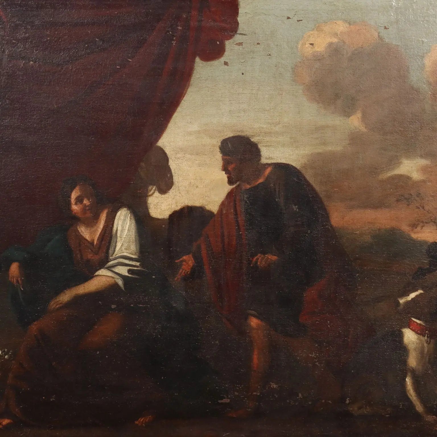 Antique Painting Biblical Scene Tamar and Judah Oil on Canvas '600 - Tamar and Judah | Art | Antique Painting