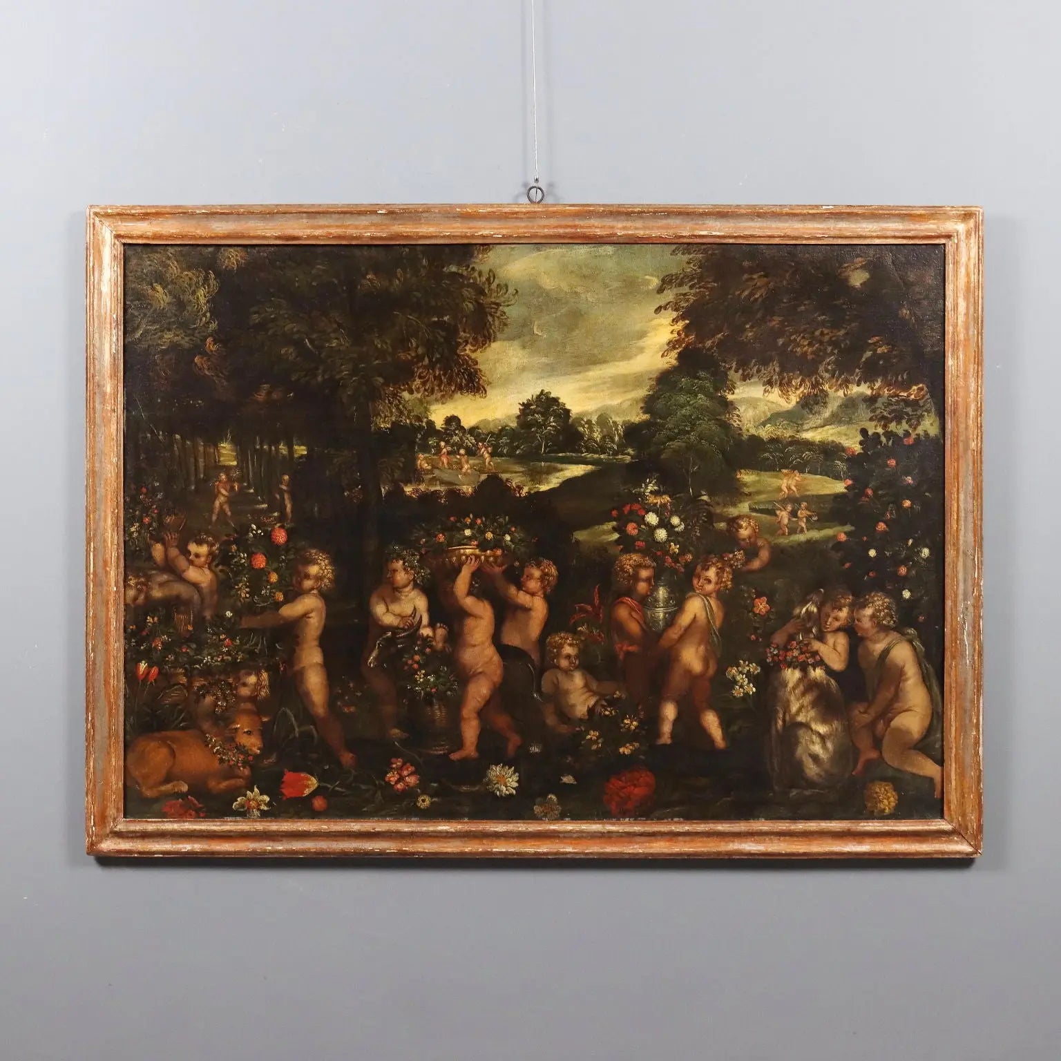 Antique Painting Cupids Feast Oil on Canvas XVII-XVIII Century | Art | Antique Painting