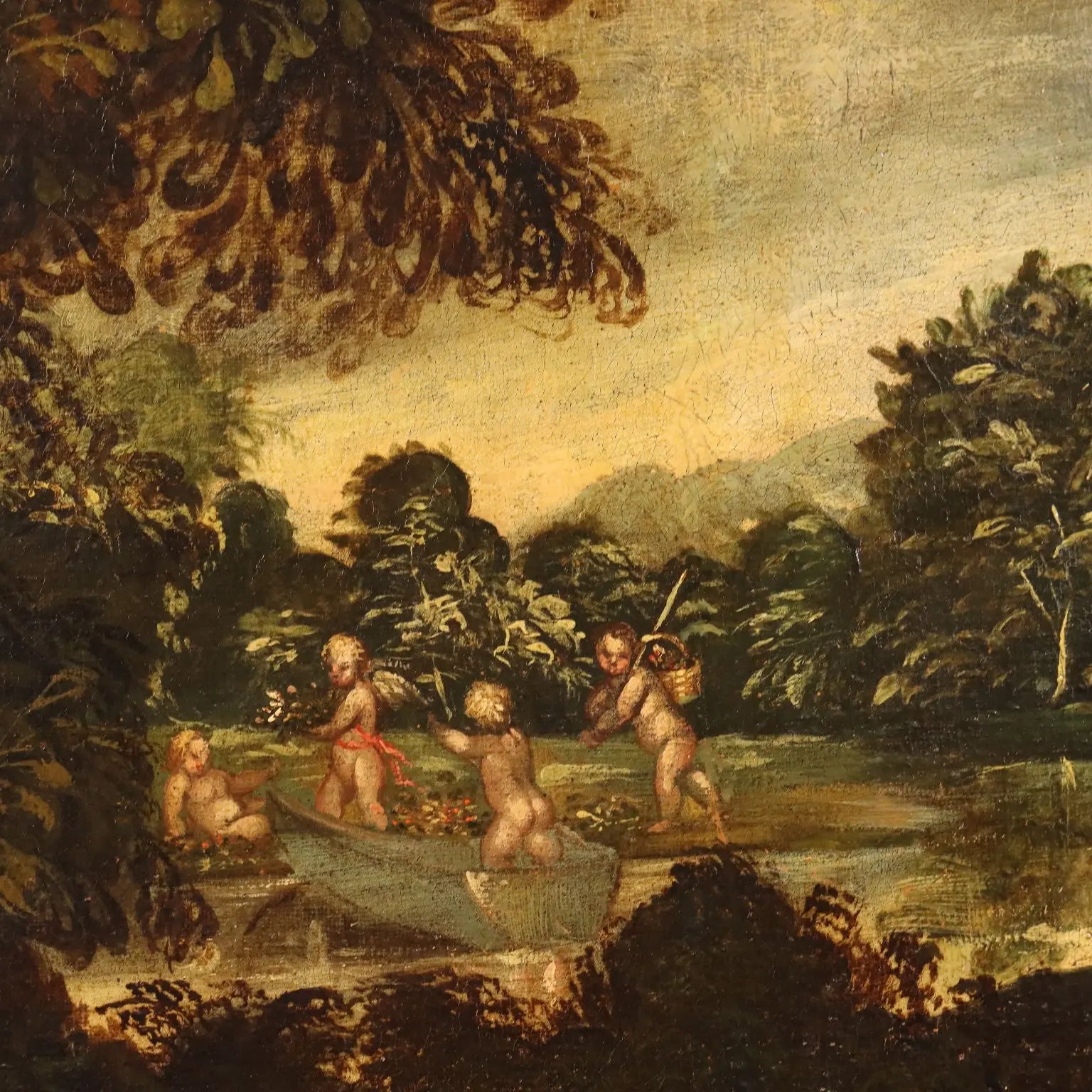 Antique Painting Cupids Feast Oil on Canvas XVII-XVIII Century | Art | Antique Painting