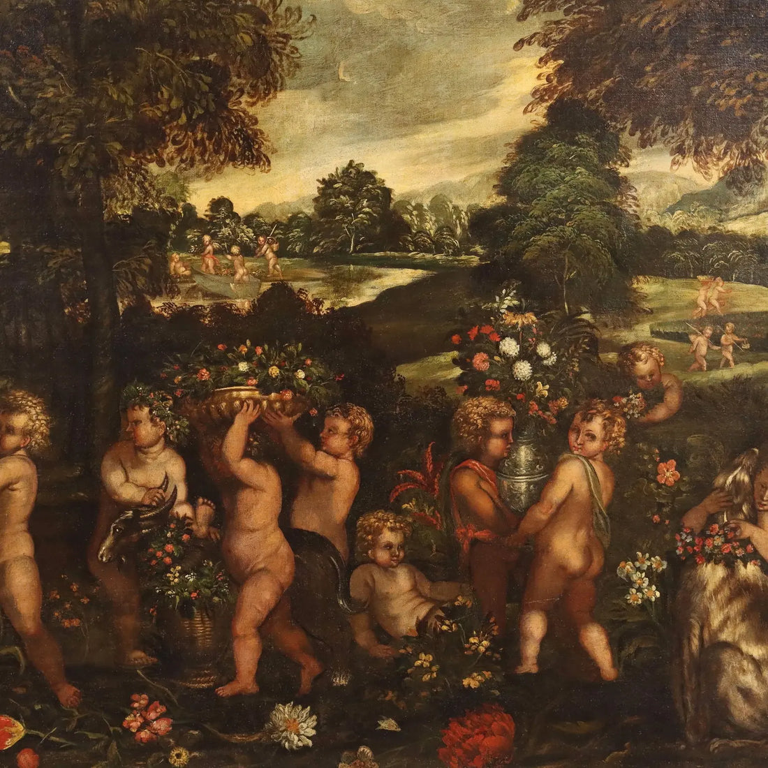 Antique Painting Cupids Feast Oil on Canvas XVII-XVIII Century | Art | Antique Painting