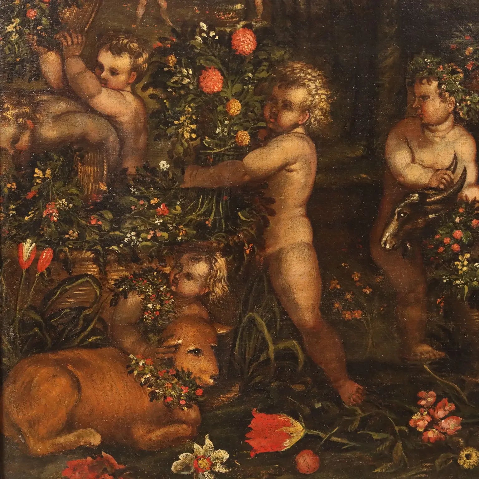 Antique Painting Cupids Feast Oil on Canvas XVII-XVIII Century | Art | Antique Painting