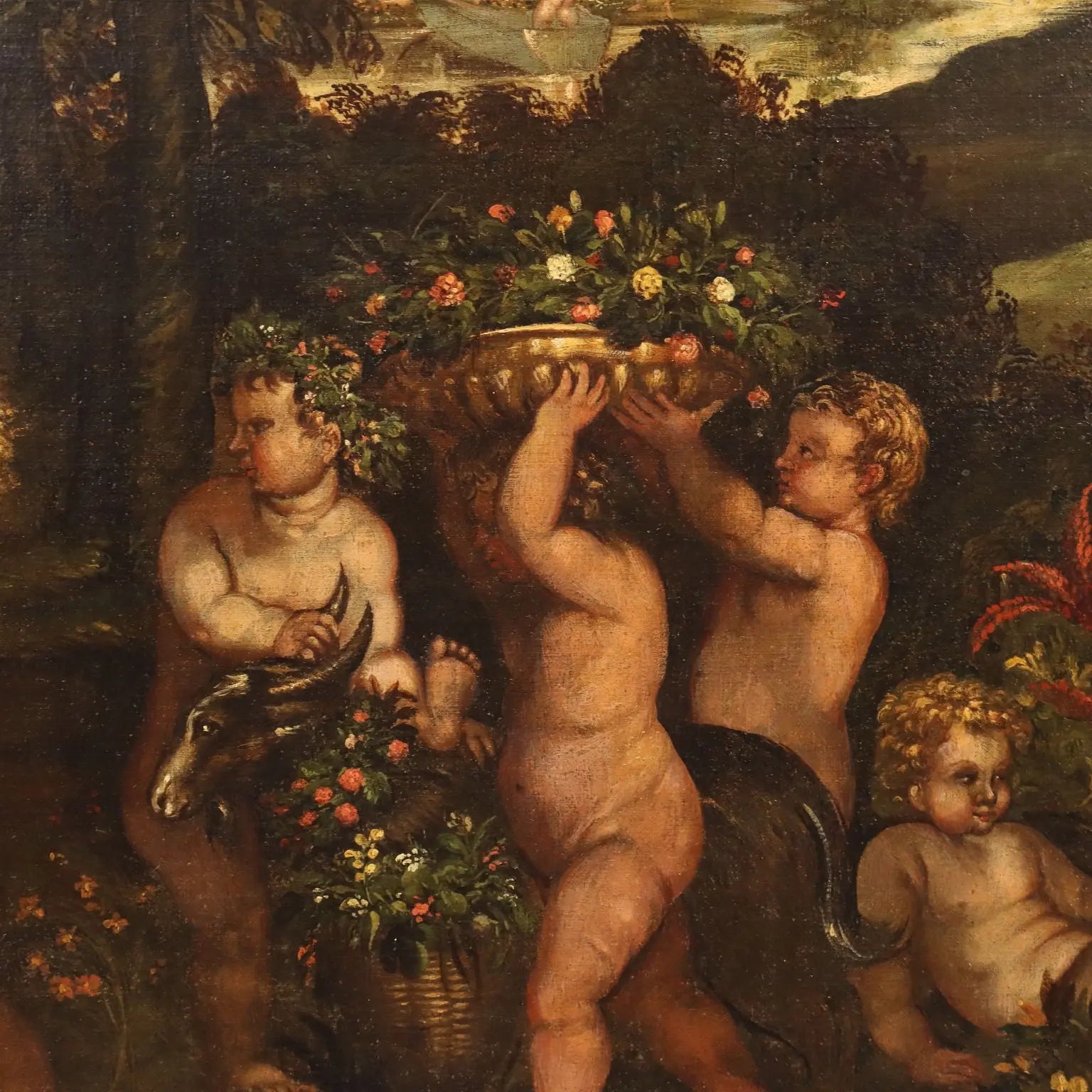 Antique Painting Cupids Feast Oil on Canvas XVII-XVIII Century | Art | Antique Painting