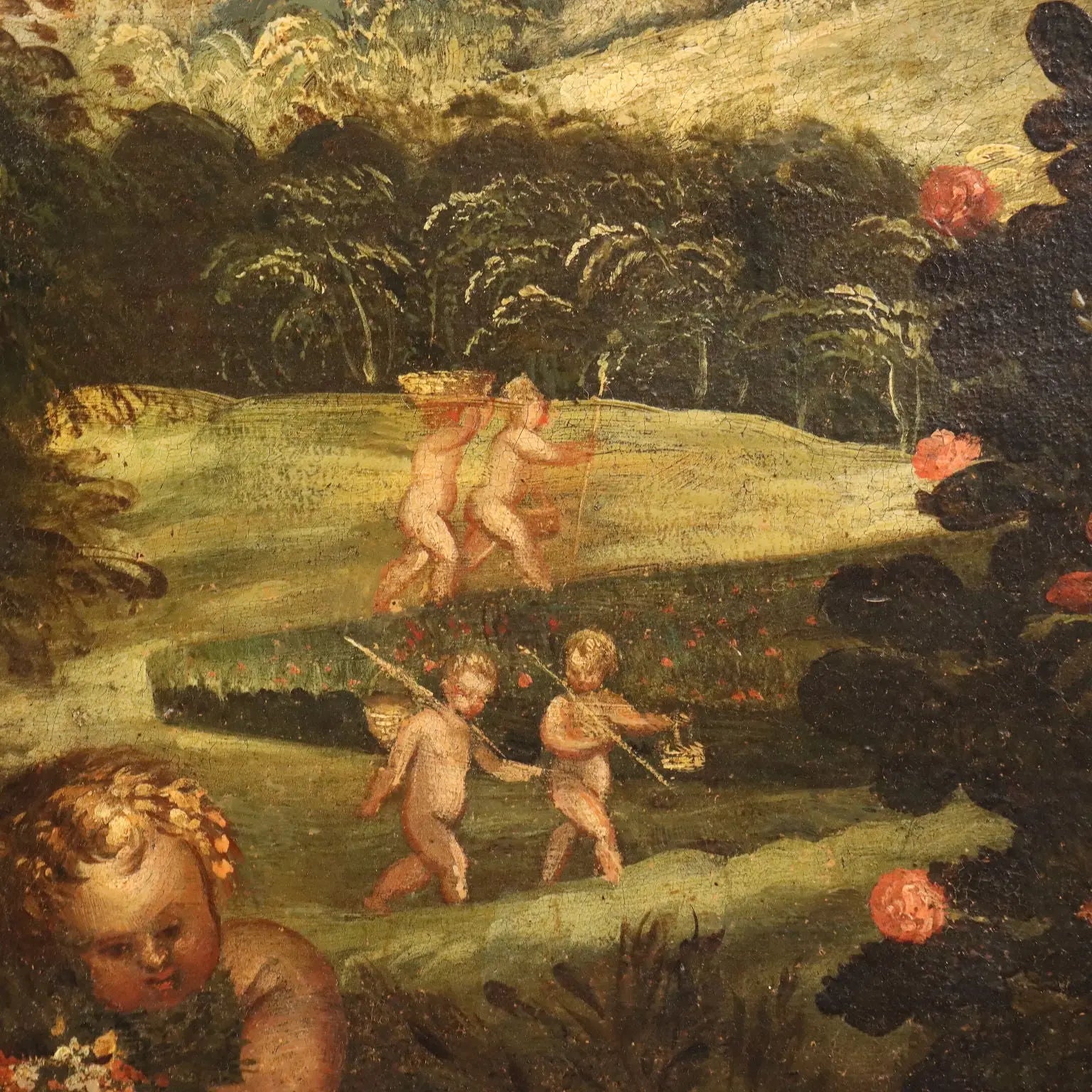 Antique Painting Cupids Feast Oil on Canvas XVII-XVIII Century | Art | Antique Painting
