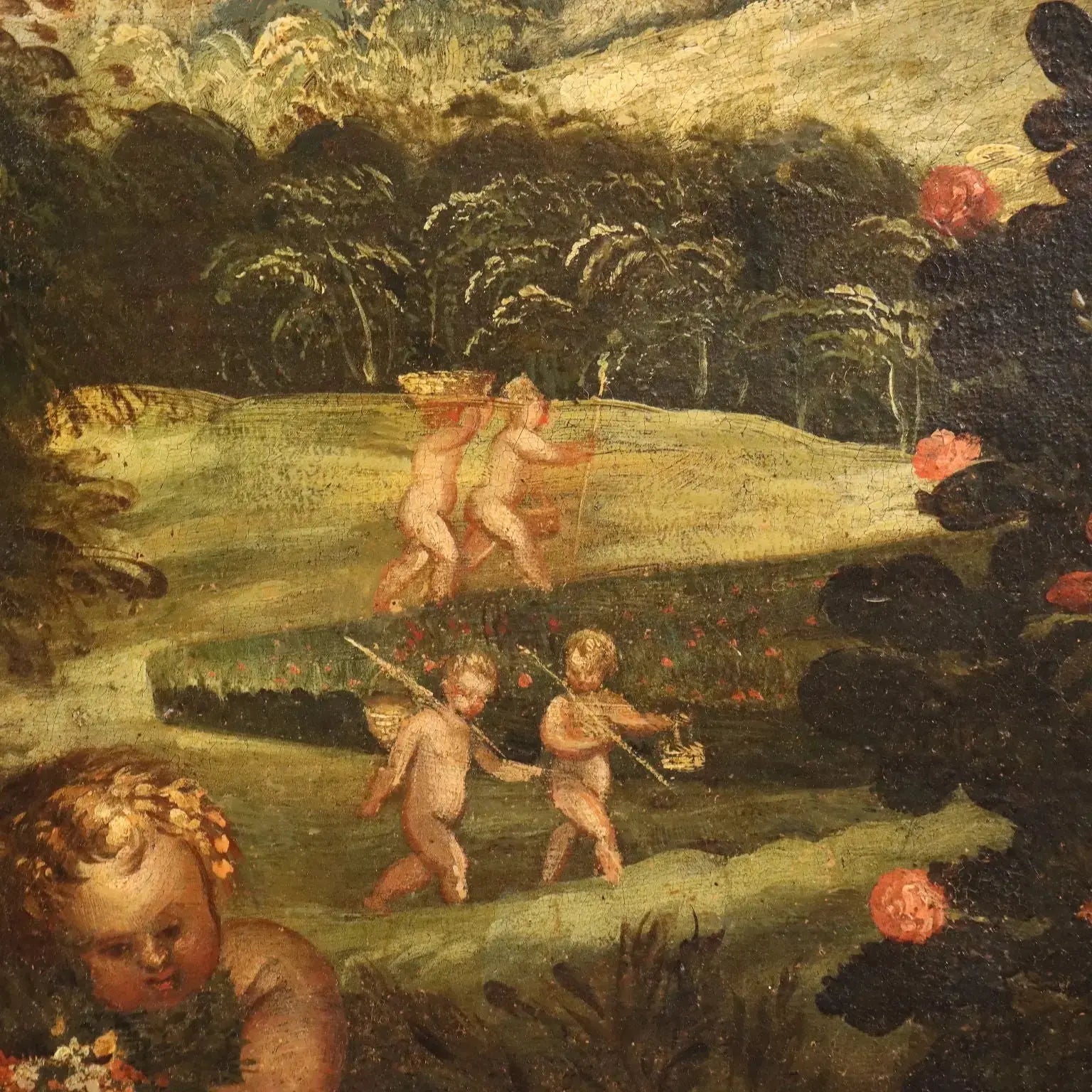 Antique Painting Cupids Feast Oil on Canvas XVII-XVIII Century | Art | Antique Painting