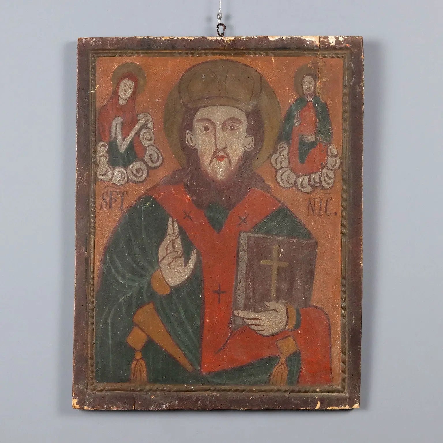 Antique Icon Saint Nicholas Tempera on Board Romania XIX Century | Art | Antique Painting