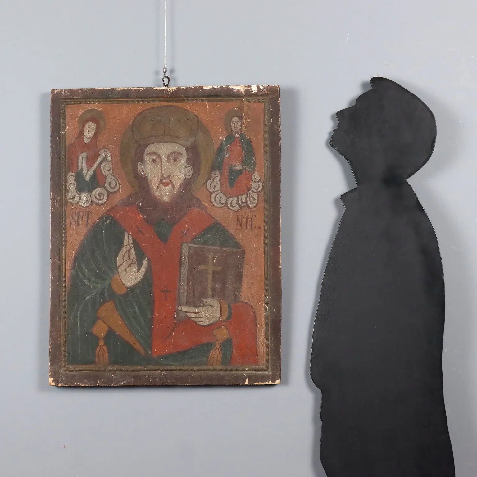 Antique Icon Saint Nicholas Tempera on Board Romania XIX Century | Art | Antique Painting