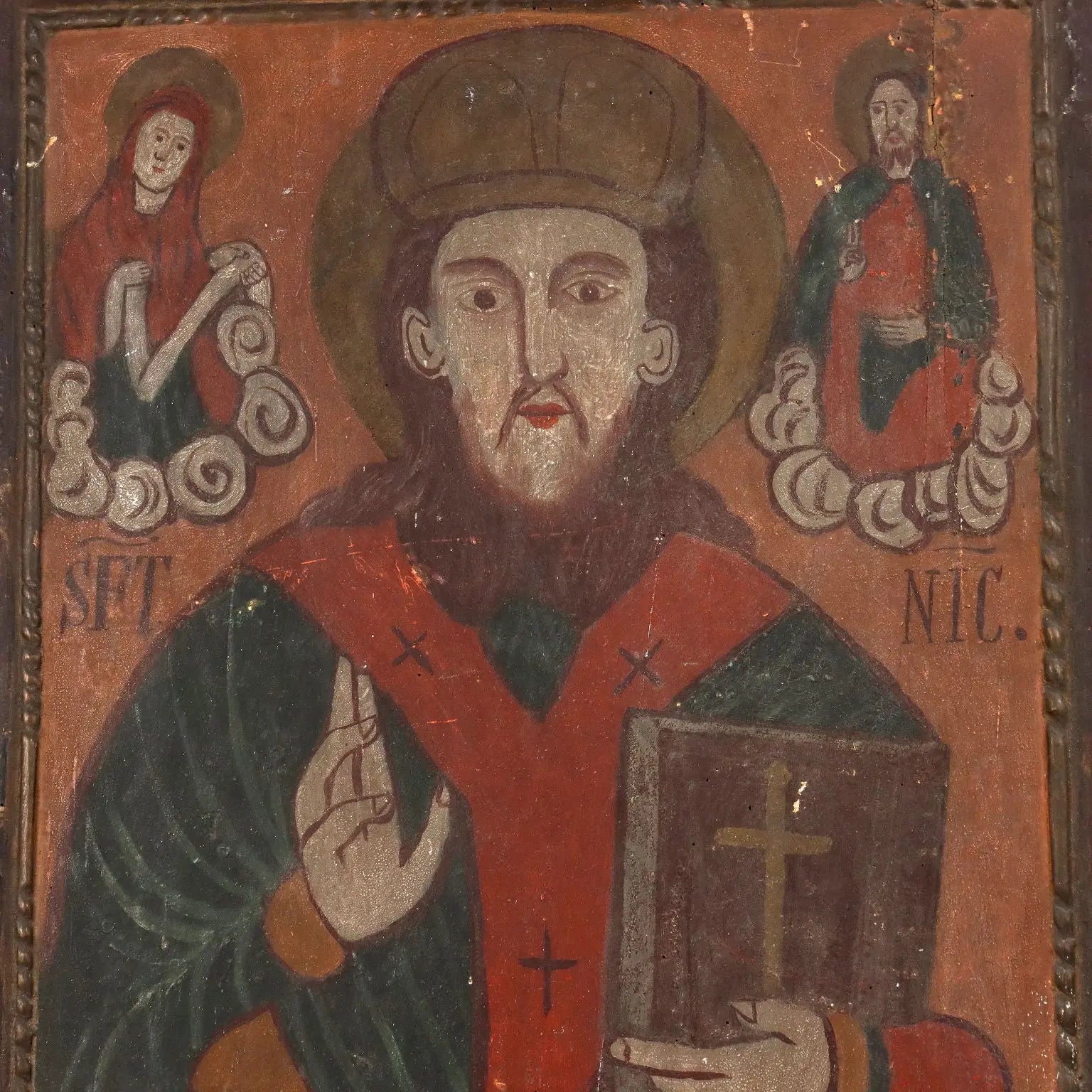 Antique Icon Saint Nicholas Tempera on Board Romania XIX Century | Art | Antique Painting