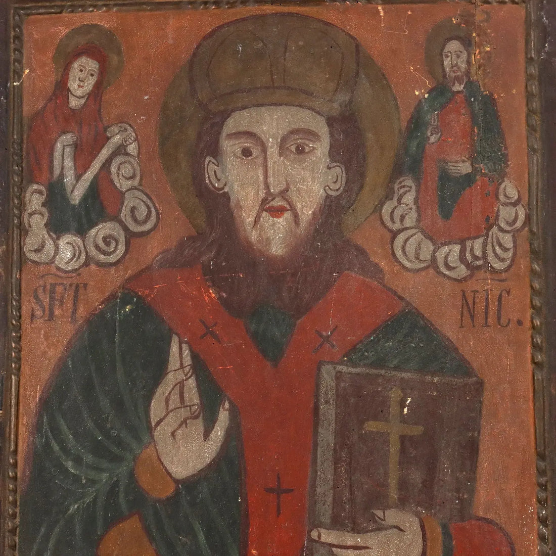Antique Icon Saint Nicholas Tempera on Board Romania XIX Century | Art | Antique Painting