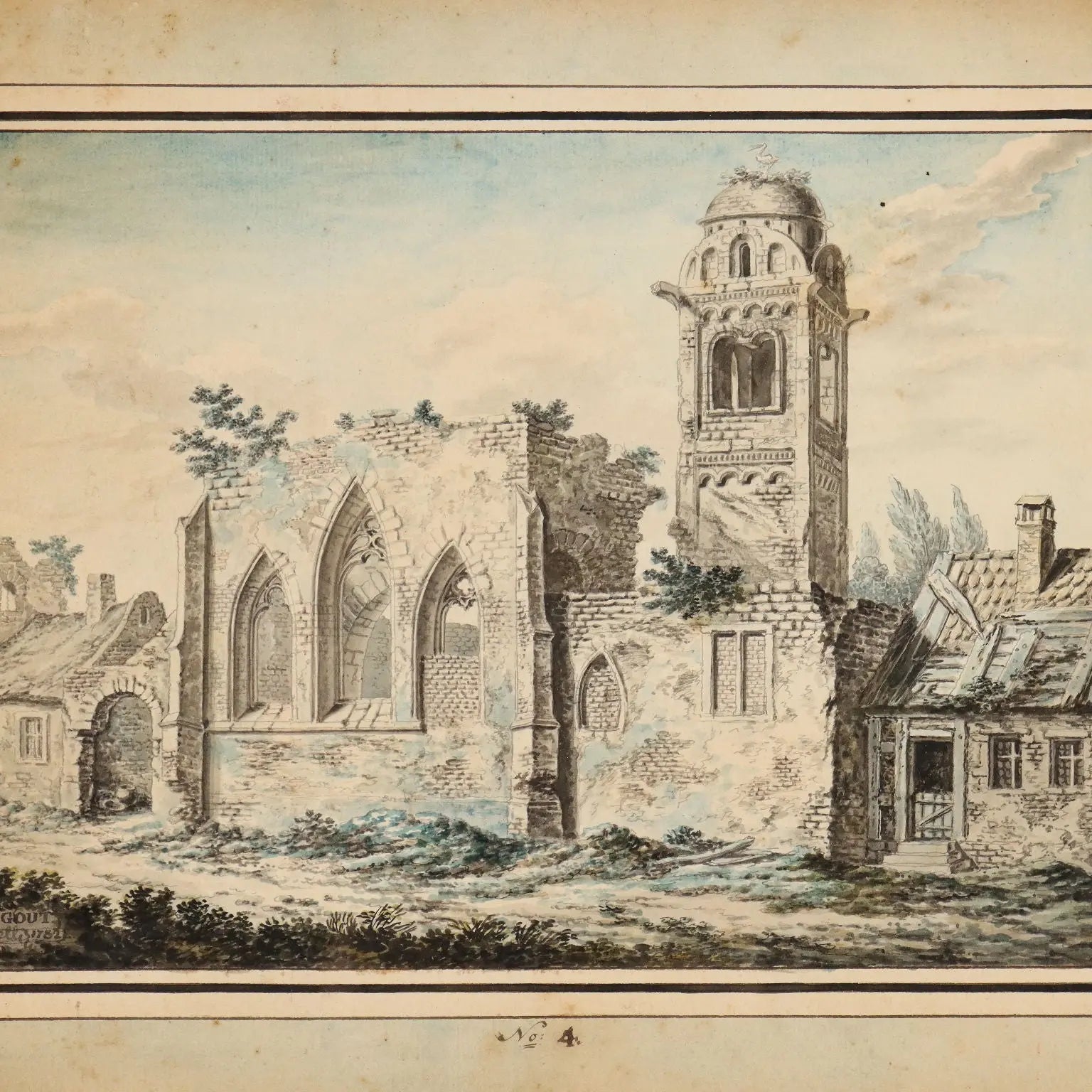 Antique Painting Signed Johann Franz Gout Church in Ruins 1782 - Church in Ruins 1782 | Art | Antique Painting