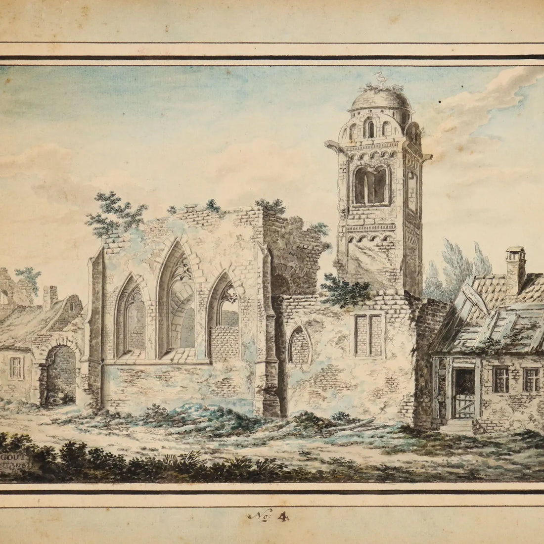 Antique Painting Signed Johann Franz Gout Church in Ruins 1782 - Church in Ruins 1782 | Art | Antique Painting