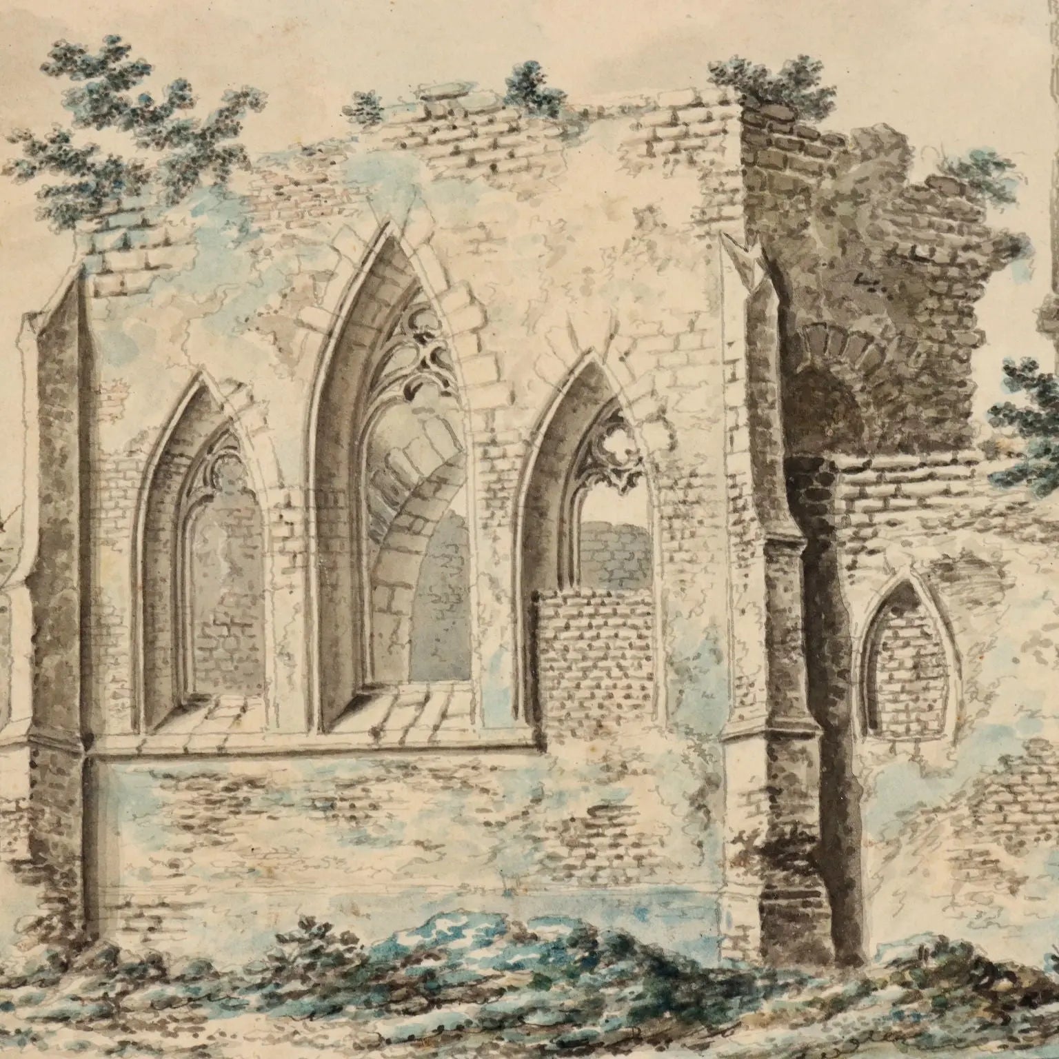 Antique Painting Signed Johann Franz Gout Church in Ruins 1782 - Church in Ruins 1782 | Art | Antique Painting