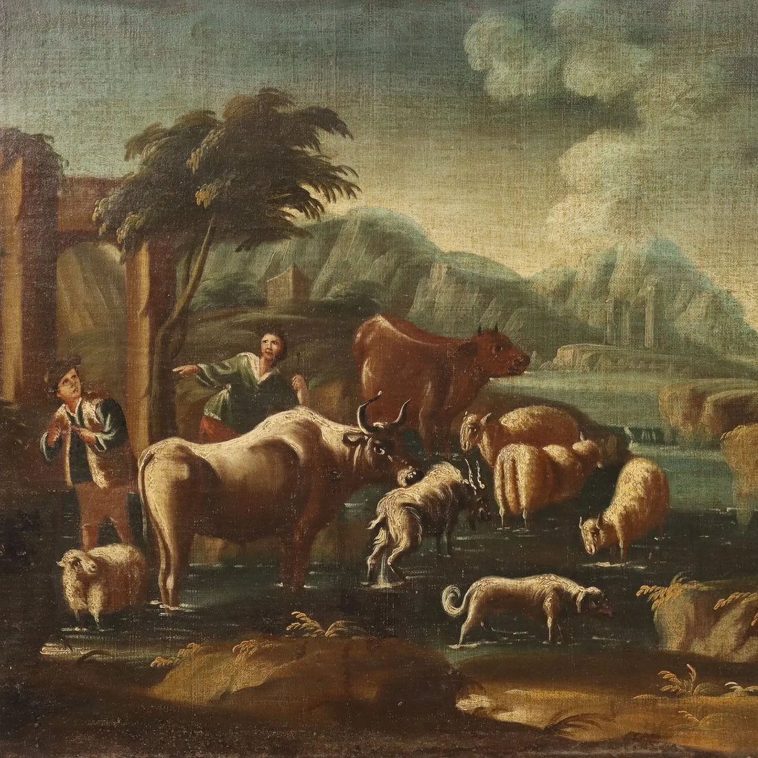 Antique Painting Landscape with Shepherds and Herds XVIII Century | Art | Antique Painting