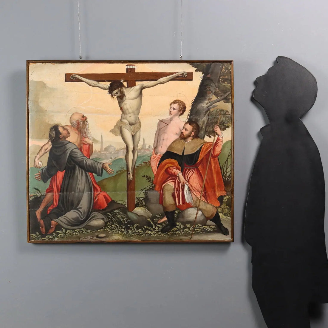 Antique Painting Christ Crucified with Saints Oil on Hardboard '500 | Art | Antique Painting