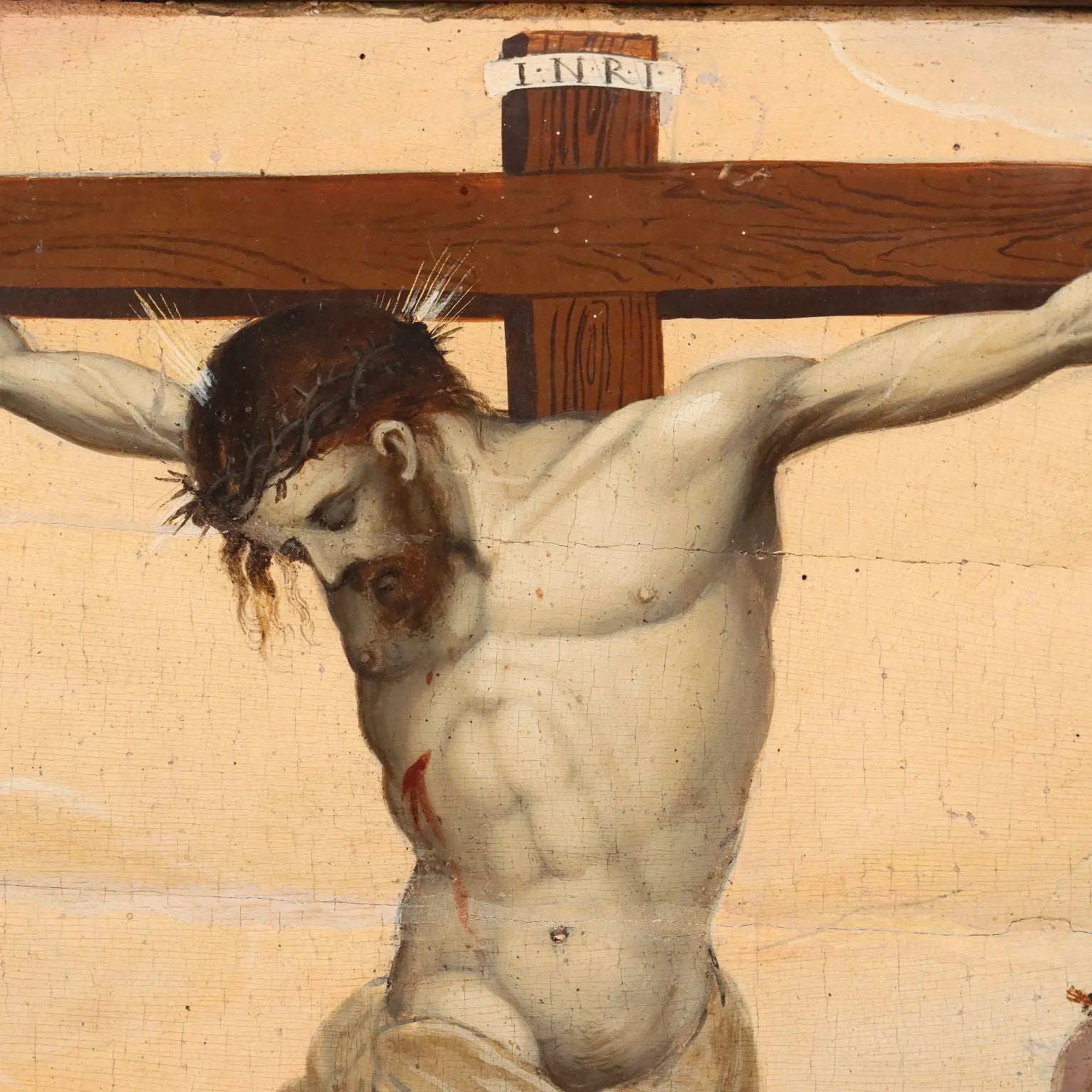 Antique Painting Christ Crucified with Saints Oil on Hardboard '500 | Art | Antique Painting