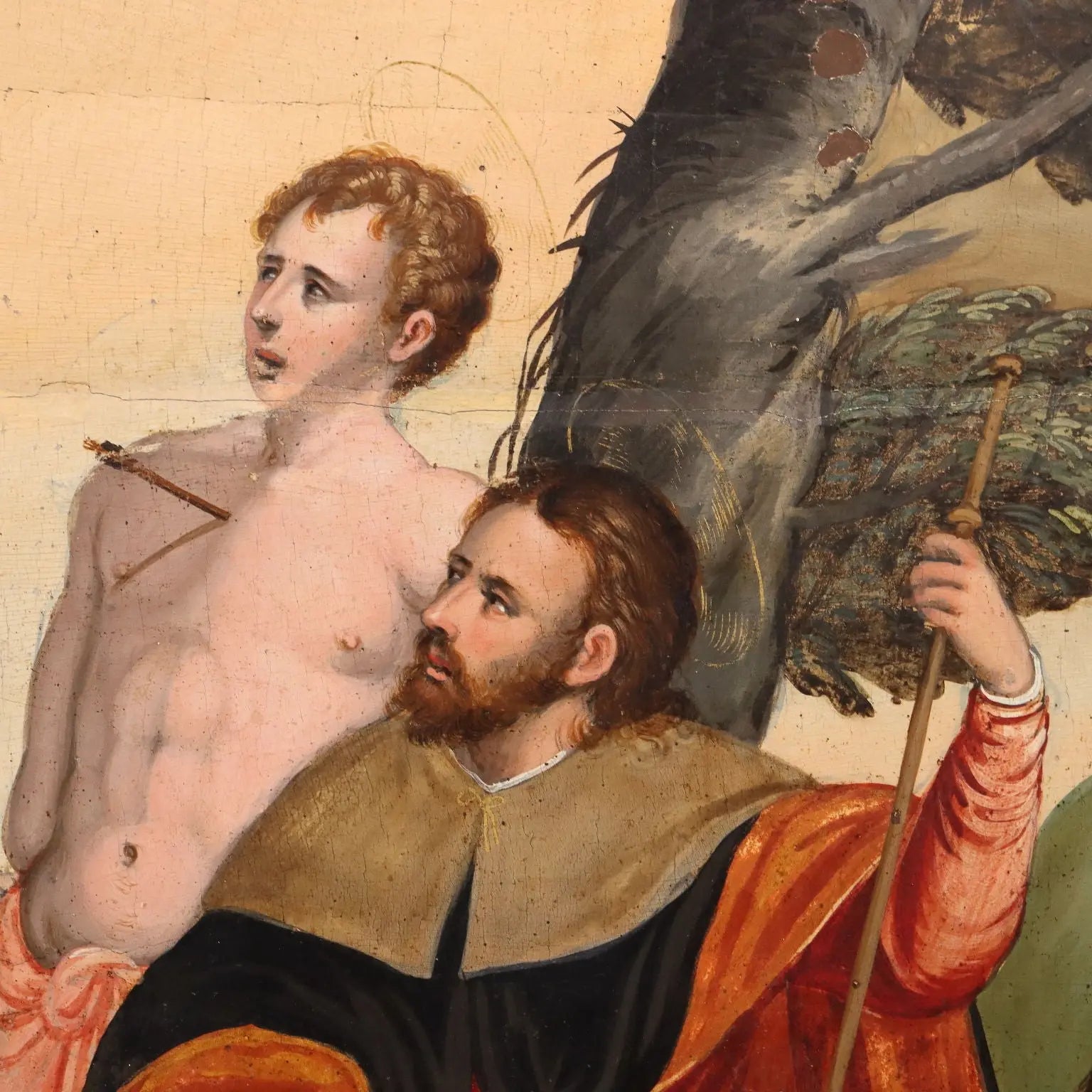 Antique Painting Christ Crucified with Saints Oil on Hardboard '500 | Art | Antique Painting