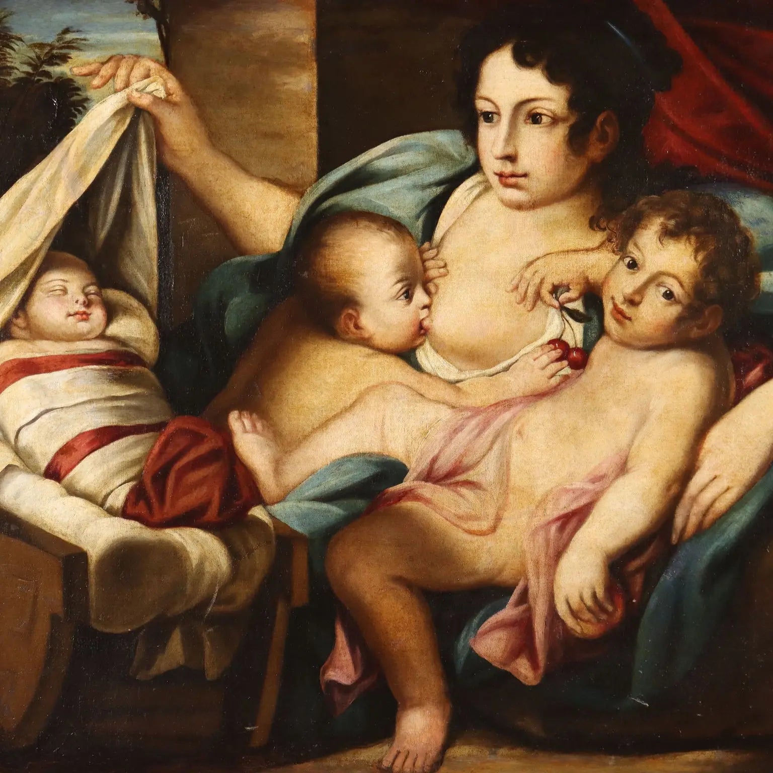 Antique Painting Allegory of Charity Disciple of Carlo Cignani '600 - Disciple of Carlo Cignani | Art | Antique Painting
