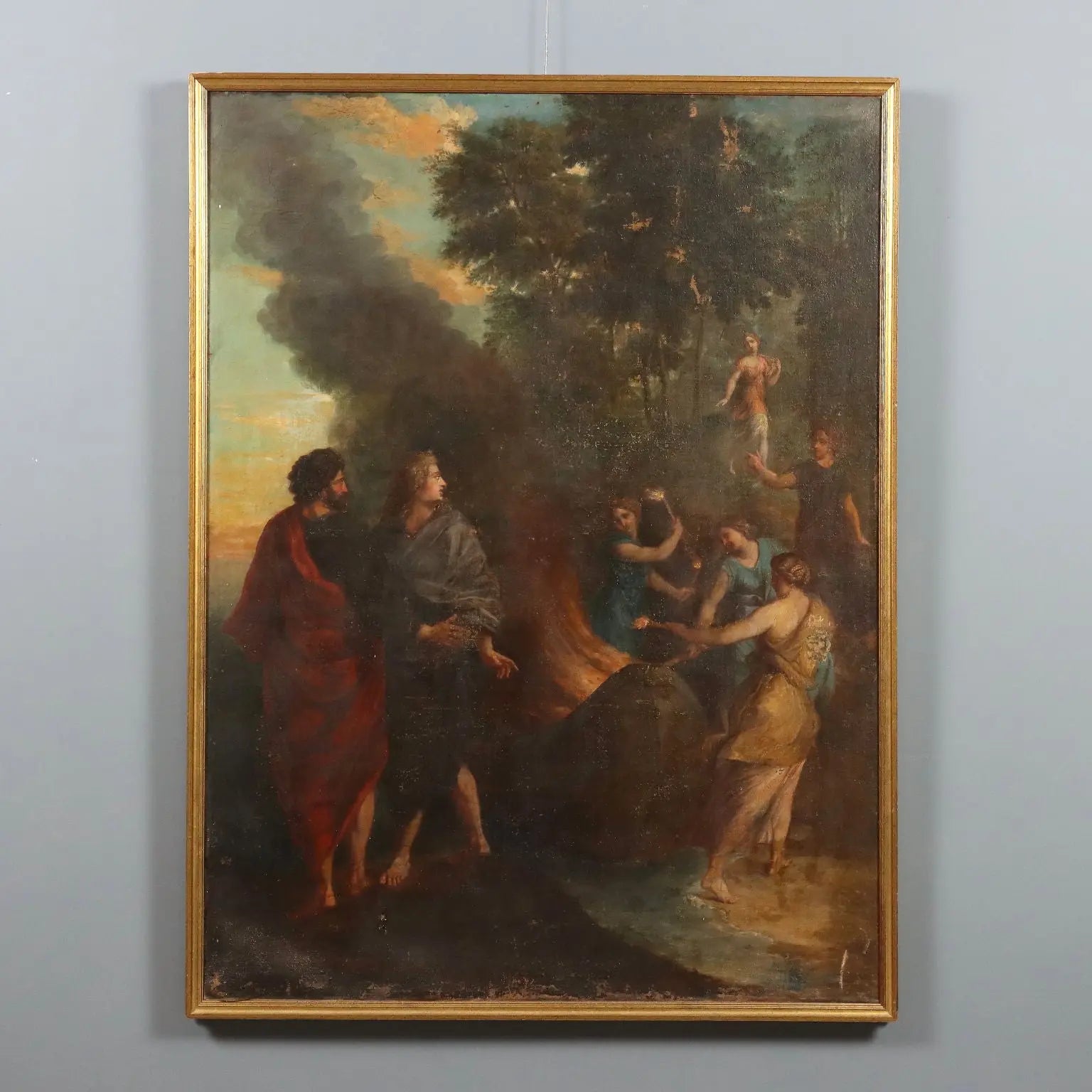 Antique Painting The Nymphs Burning Telemachus' Ship XVII Century
