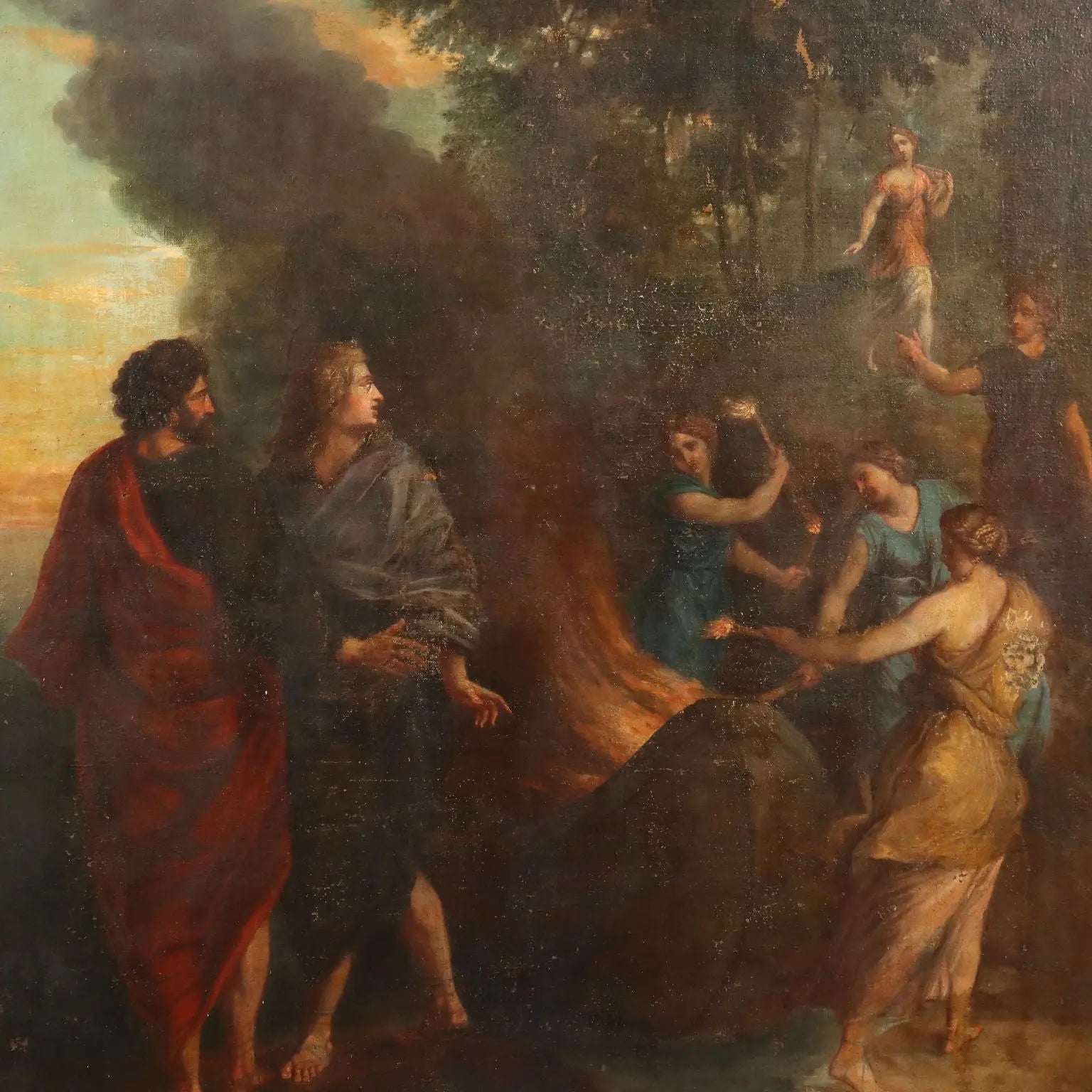Antique Painting The Nymphs Burning Telemachus' Ship XVII Century