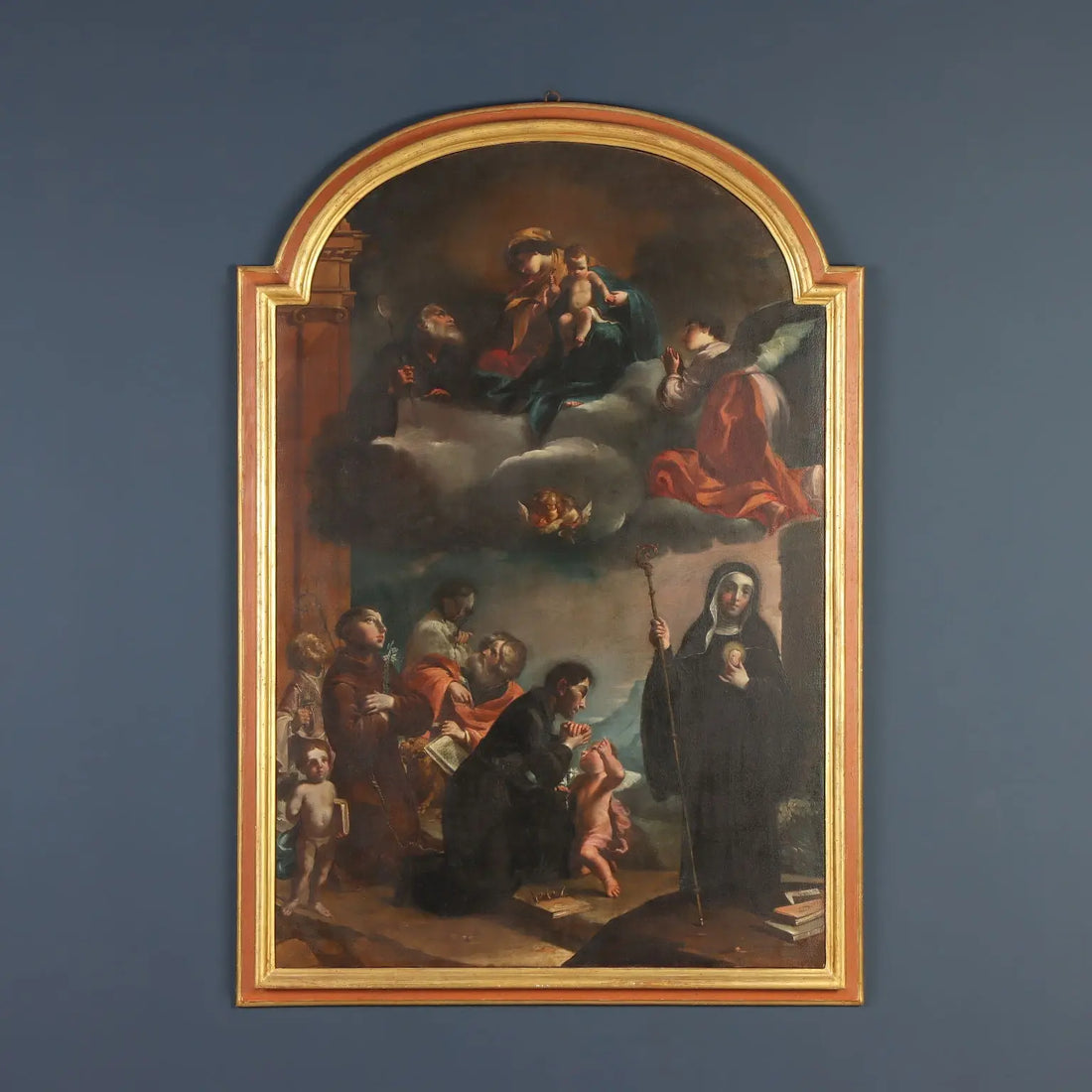 Antique Painting Virgin Mary with Saints Oil on Canvas '600