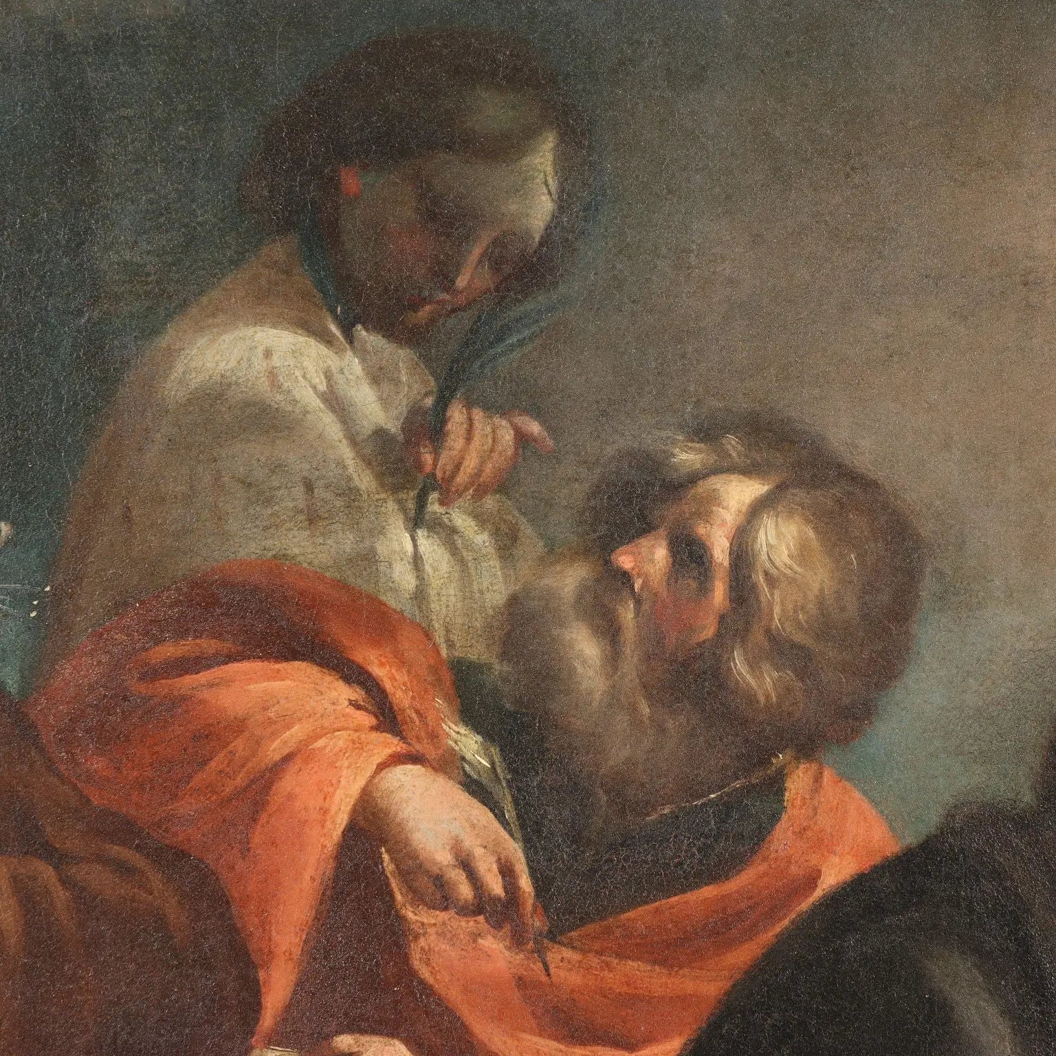 Antique Painting Virgin Mary with Saints Oil on Canvas '600