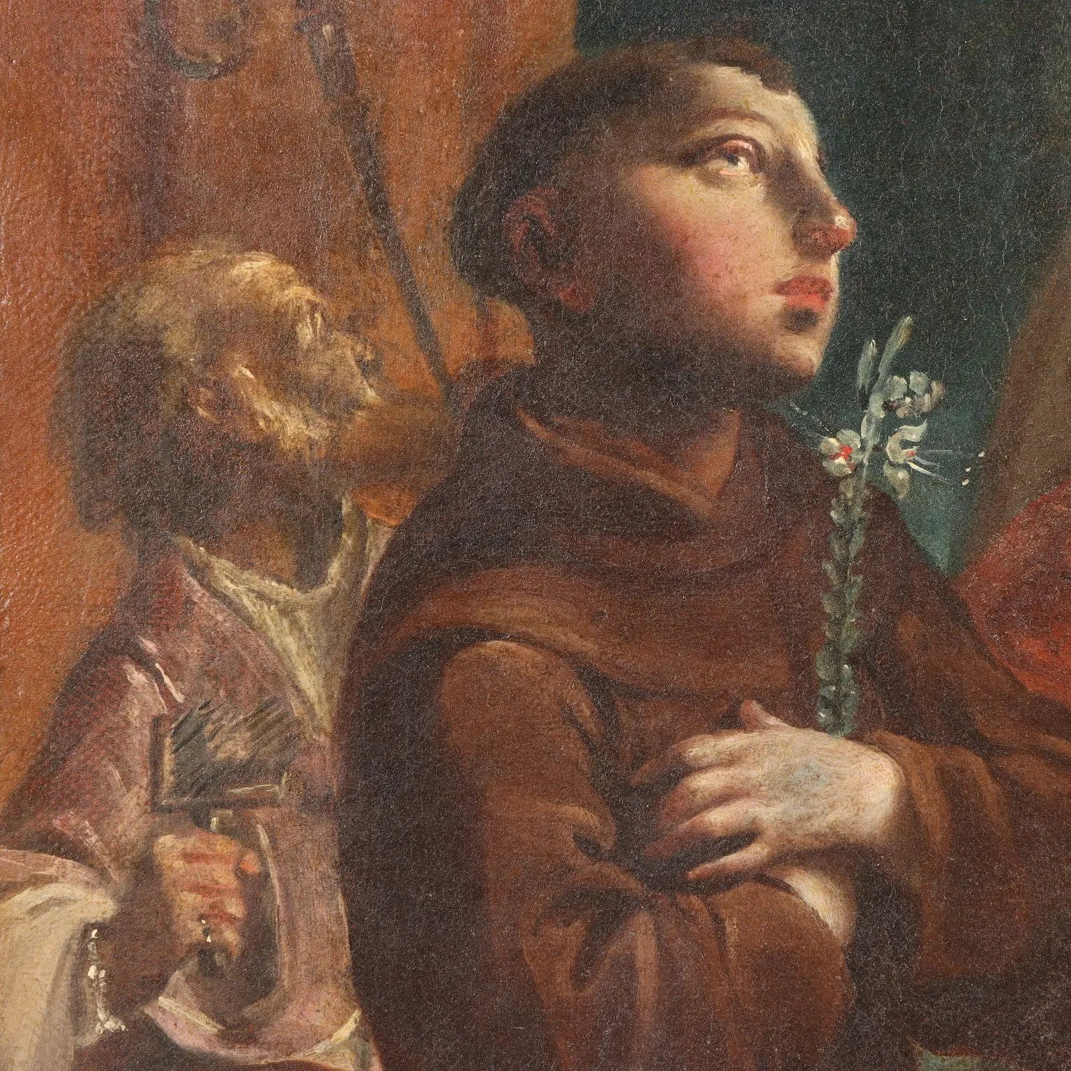 Antique Painting Virgin Mary with Saints Oil on Canvas '600
