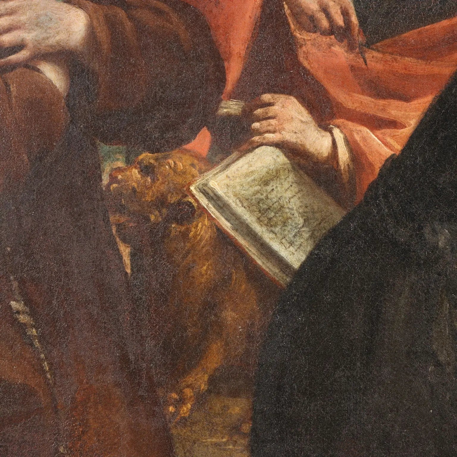 Antique Painting Virgin Mary with Saints Oil on Canvas '600