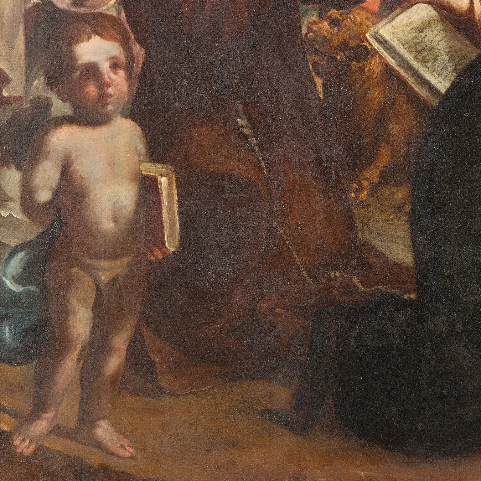Antique Painting Virgin Mary with Saints Oil on Canvas '600
