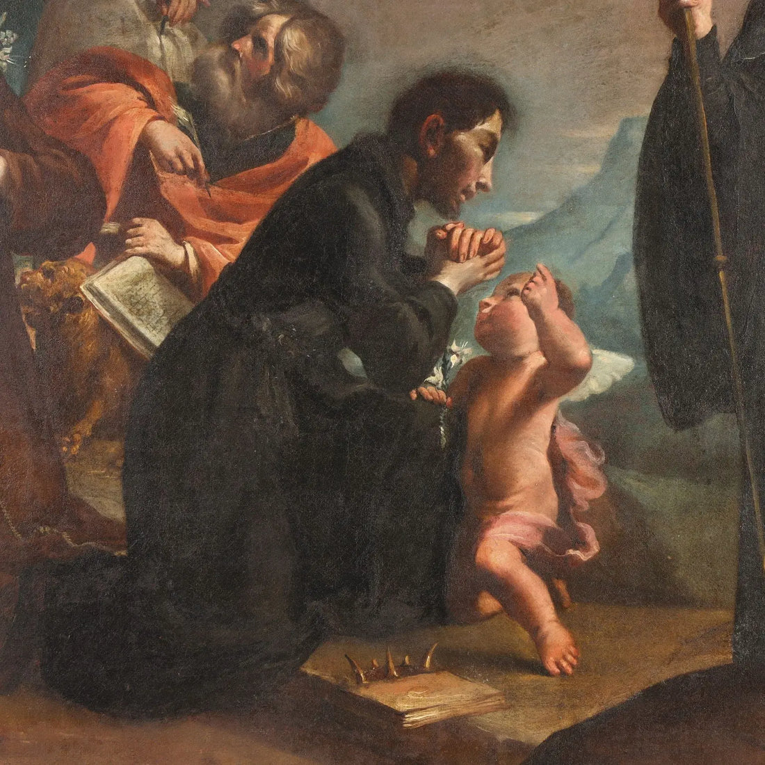 Antique Painting Virgin Mary with Saints Oil on Canvas '600